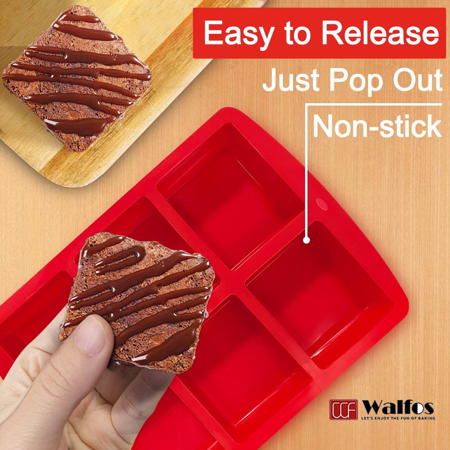 Mini Silicone Brownie Pan - 2 Piece 6-Cavity Non-Stick Square Baking Pan, Perfect for Mini Brownies, Cornbread, Muffin and Cakes, BPA Free and Dishwasher Safe