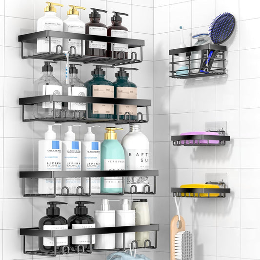 7 Pack Adhesive Shower Organizer Caddy Shelves Rack - Corner Bathroom Storage Organization, Home&Kitchen Decor inside RV Accessories, Hanging House Apartment Camper Essentials