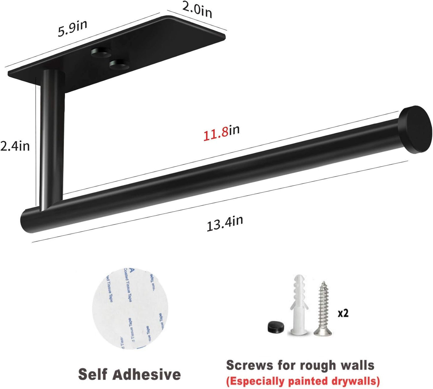 Self Adhesive Paper Towel Holder under Cabinet Mount, Wall Mount Paper Towel Roll Rack for Kitchen Cabinet, Bathroom, SUS304 Stainless Steel Black