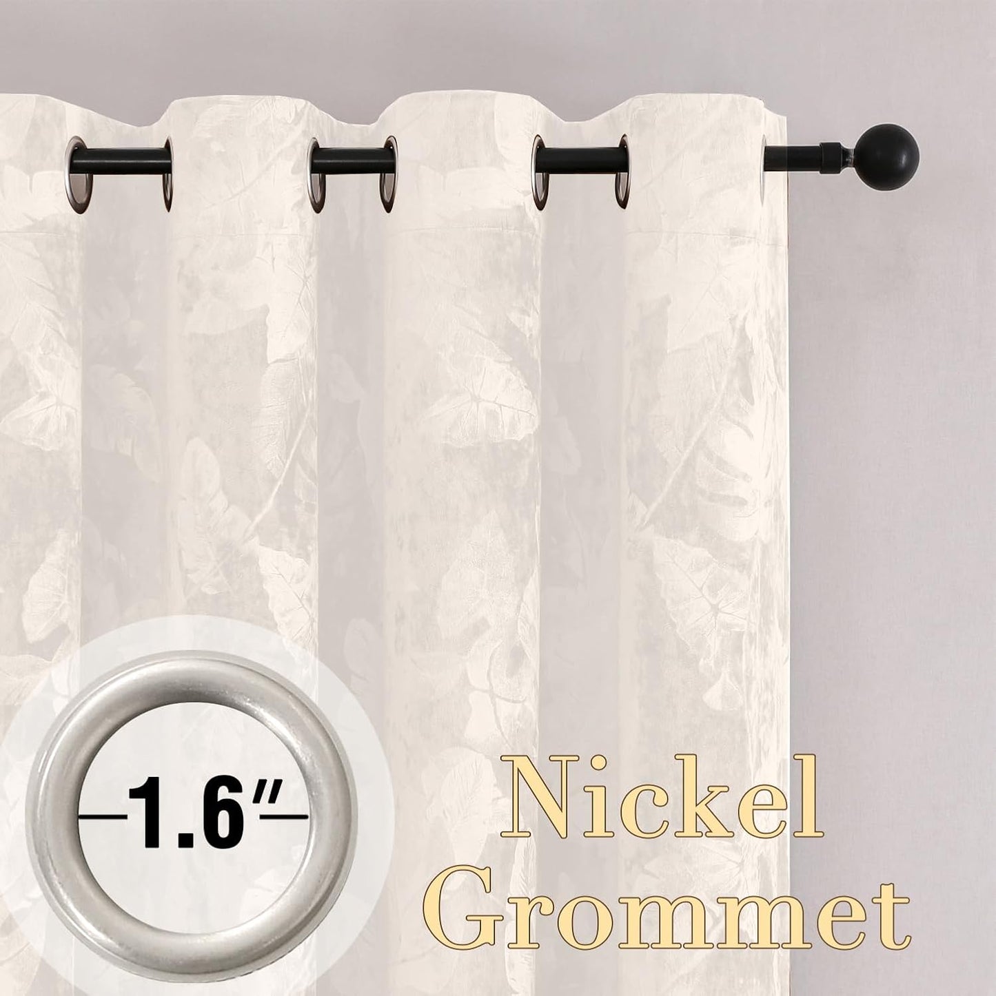 Velvet Curtains 63 Inches 2 Panels Luxury Room Darkening Curtains for Bedroom Floral Leaf Pattern Curtain Thermal Insulated Grommet Window Drapes, W52 X L63 Inches, Ivory