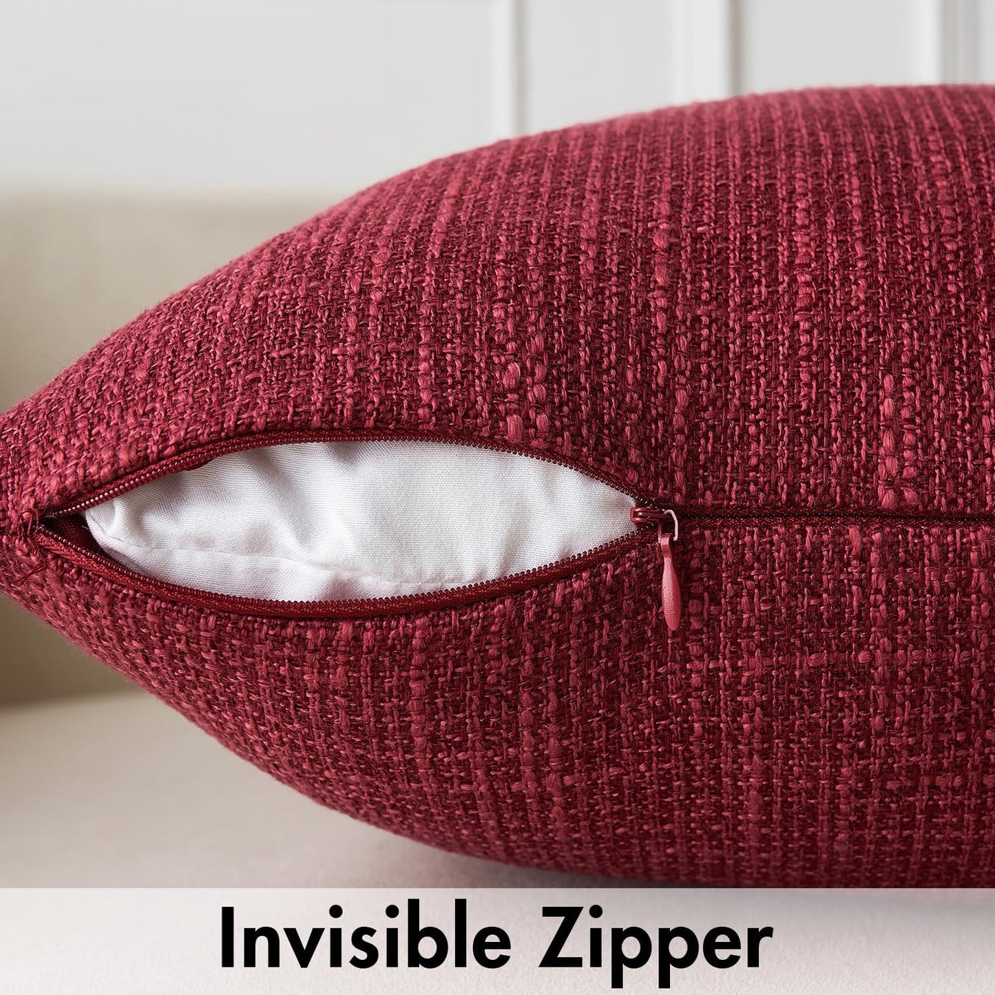Burlap Linen Throw Pillow Covers 18X18 Inch Set of 2 Burgundy Red Decorative Pillows Modern Farmhouse Pillowcases Soft Accent Cushion Covers for Outdoor Couch Sofa Bedroom Livingroom Home Decor