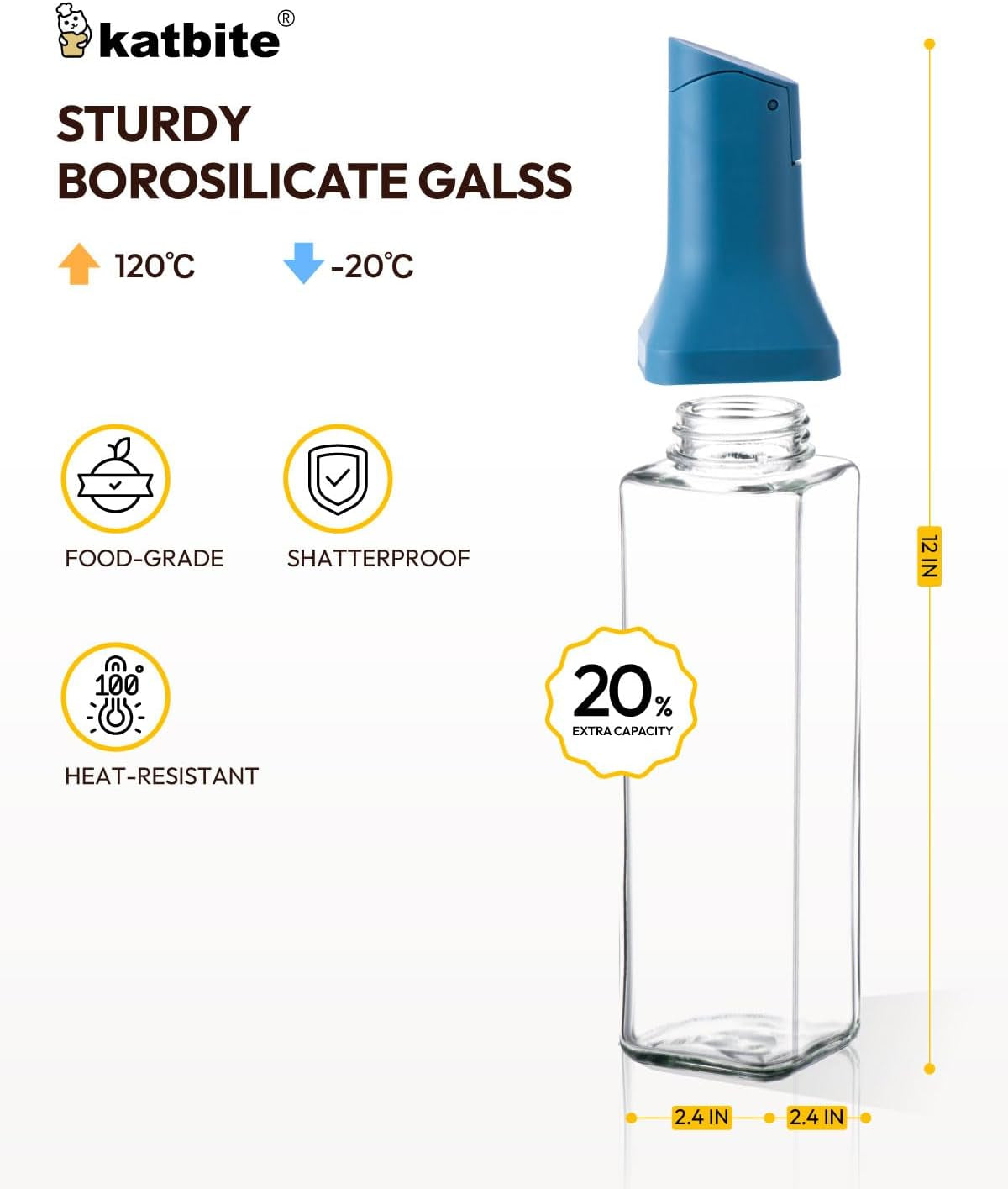 16Oz Glass Olive Oil Dispenser Bottle for Kitchen Cooking - Leakproof Kitchen Essential with Precise Pouring Spout for Salad, Air Fryer, BBQ, Non-Stick Pans, Easy Refill and Use, Blue