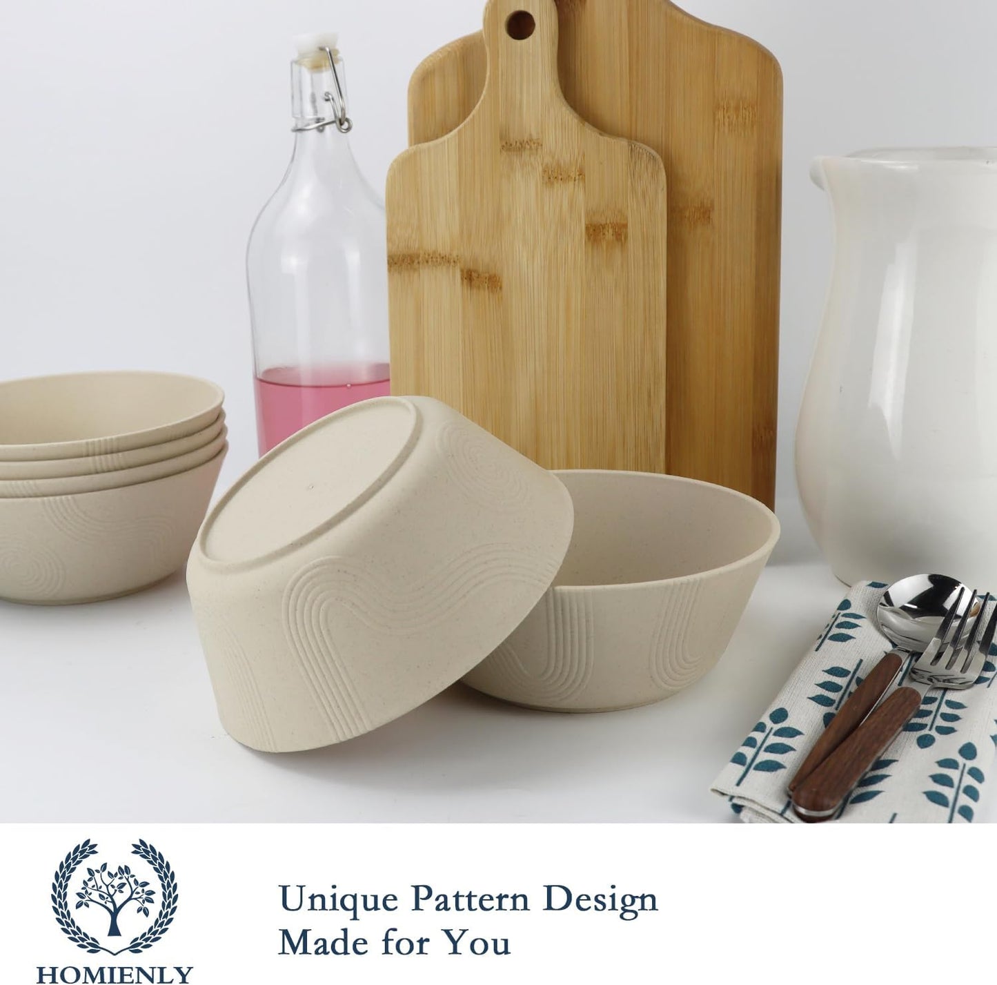Wheat Straw Cereal Bowls Set of 6 | Microwave and Dishwasher Safe | Patented Textured Grip | Ideal for Cereal, Soup, and Salad | Eco-Friendly Alternative to Plastic (Beige)