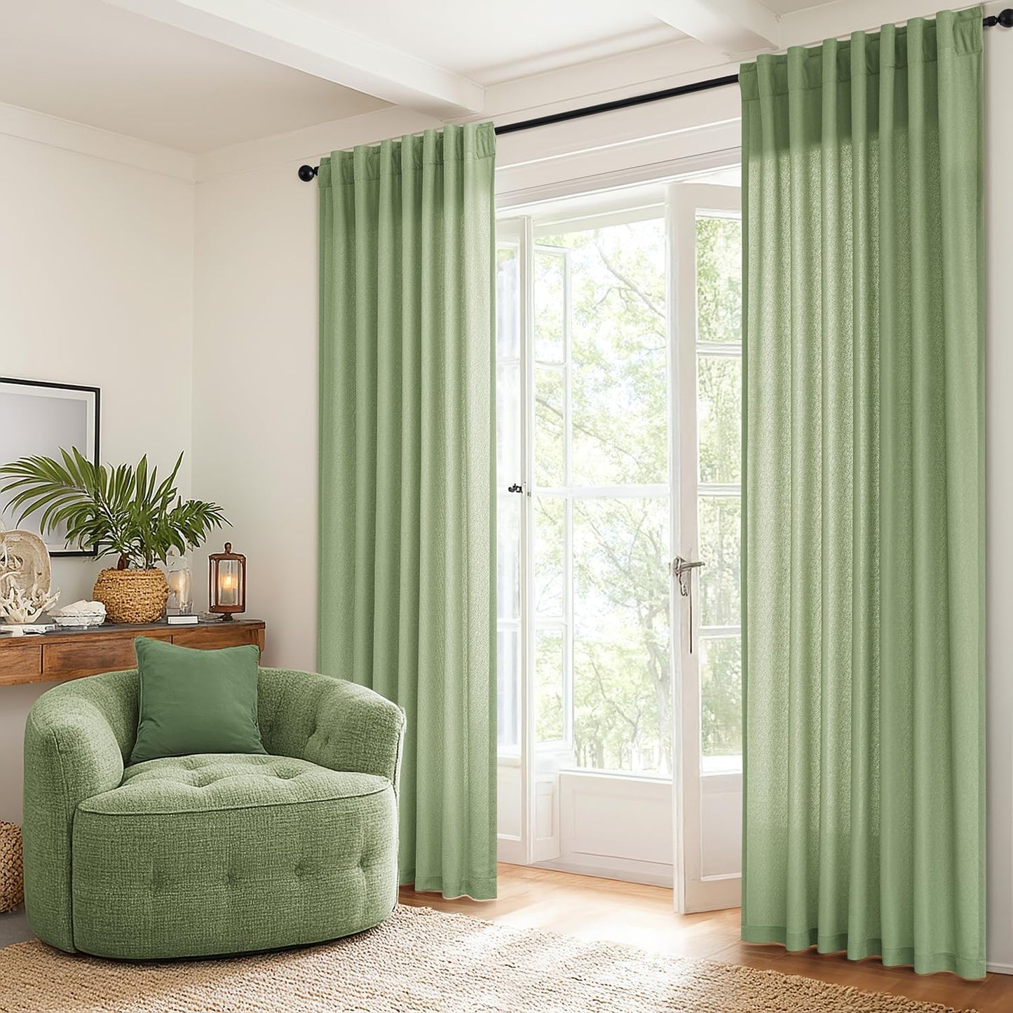 Sage Green Thermal Insulated Curtains 63 Inch Long 2 Panels Set for Summer Heat Blocking Non See through Privacy Thick Semi Sheer Light Filtering Back Tab Window Drapes for Bedroom Living Room