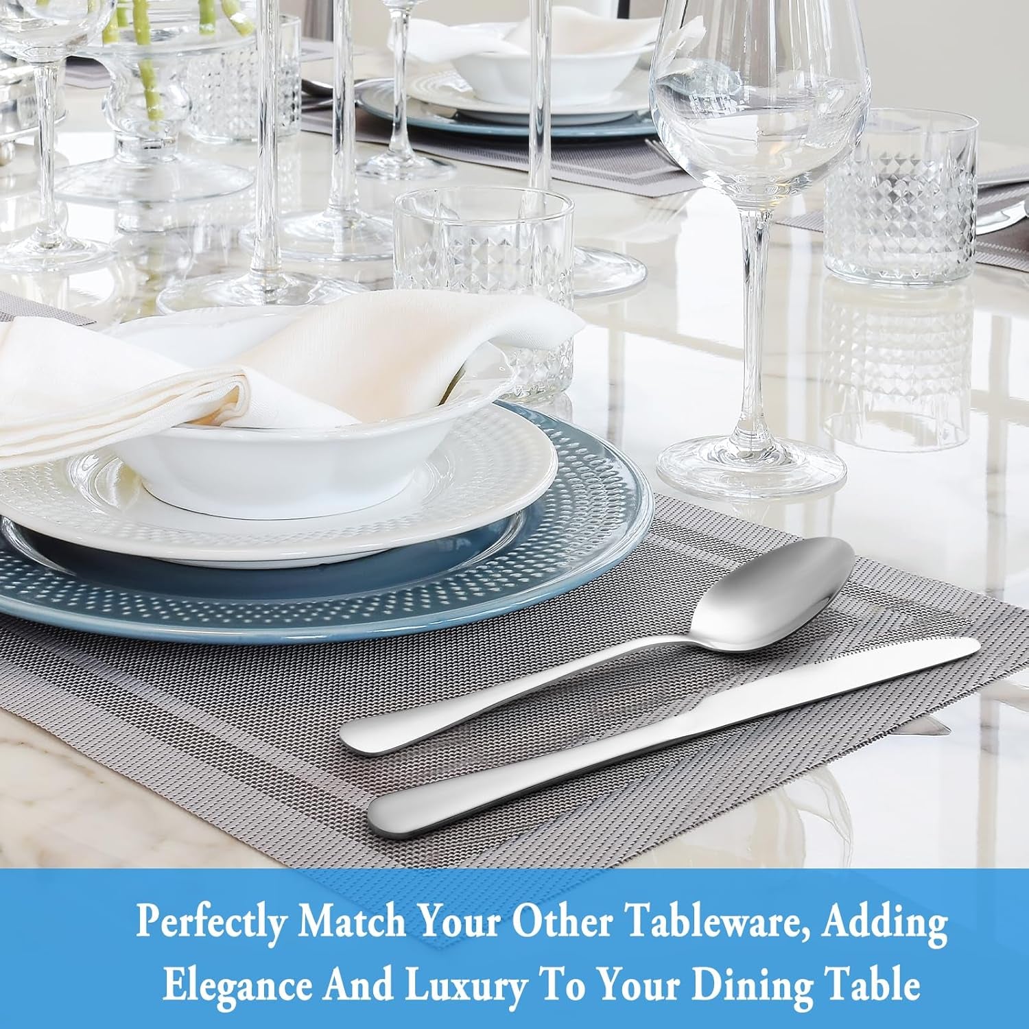 8 Pcs Tablespoon Spoon Set, Premium Food Grade Stainless Steel Spoons, Serving Tablespoons, Mirror Finish & Dishwasher Safe,Use for Home,Kitchen and Restaurant - 7.3 Inch