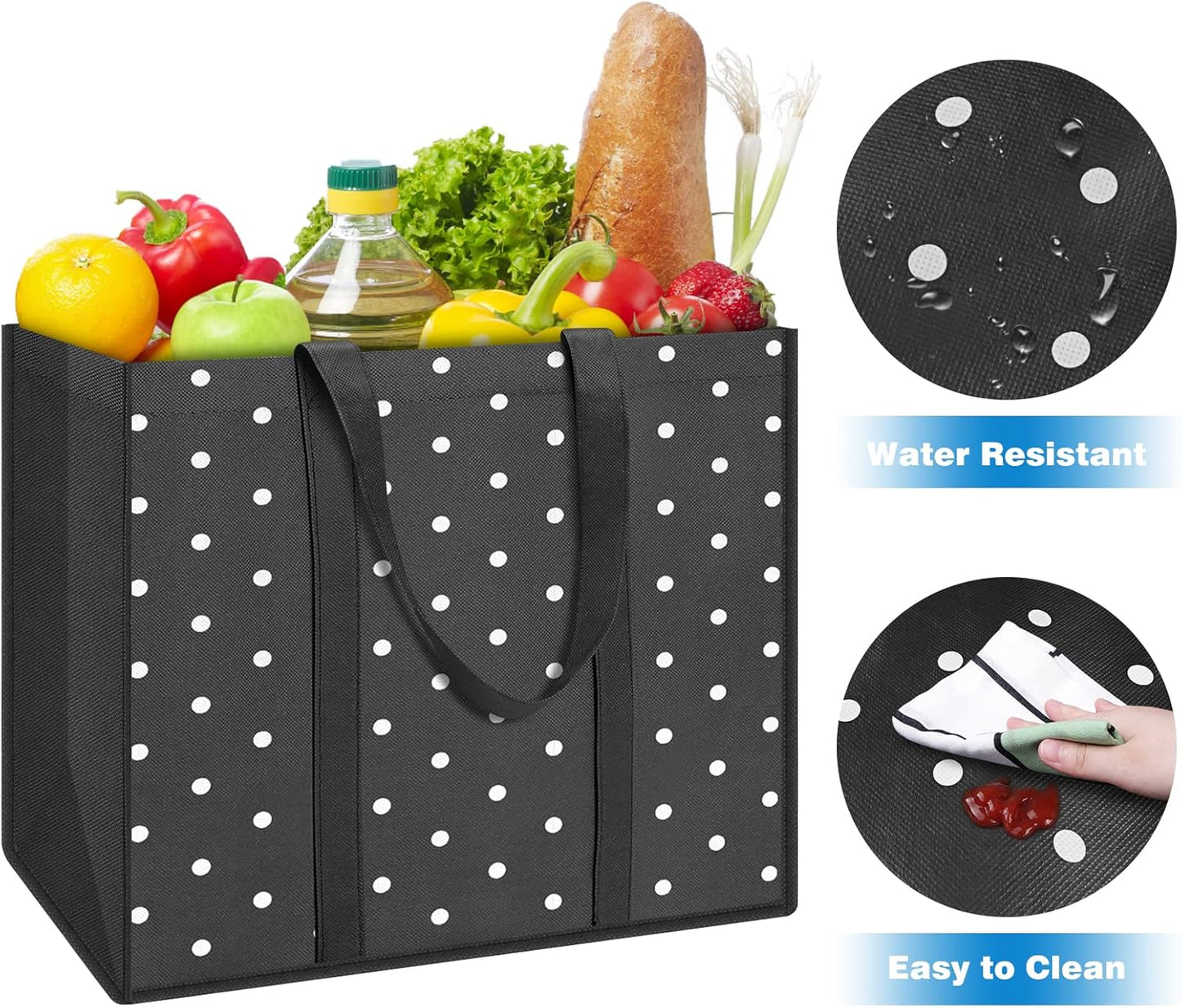 10 Pack Reusable Grocery Bags for Groceries 35L Large Capacity Heavy Duty Waterproof Tote Bags for Shopping and Picnic with Sturdy Handles
