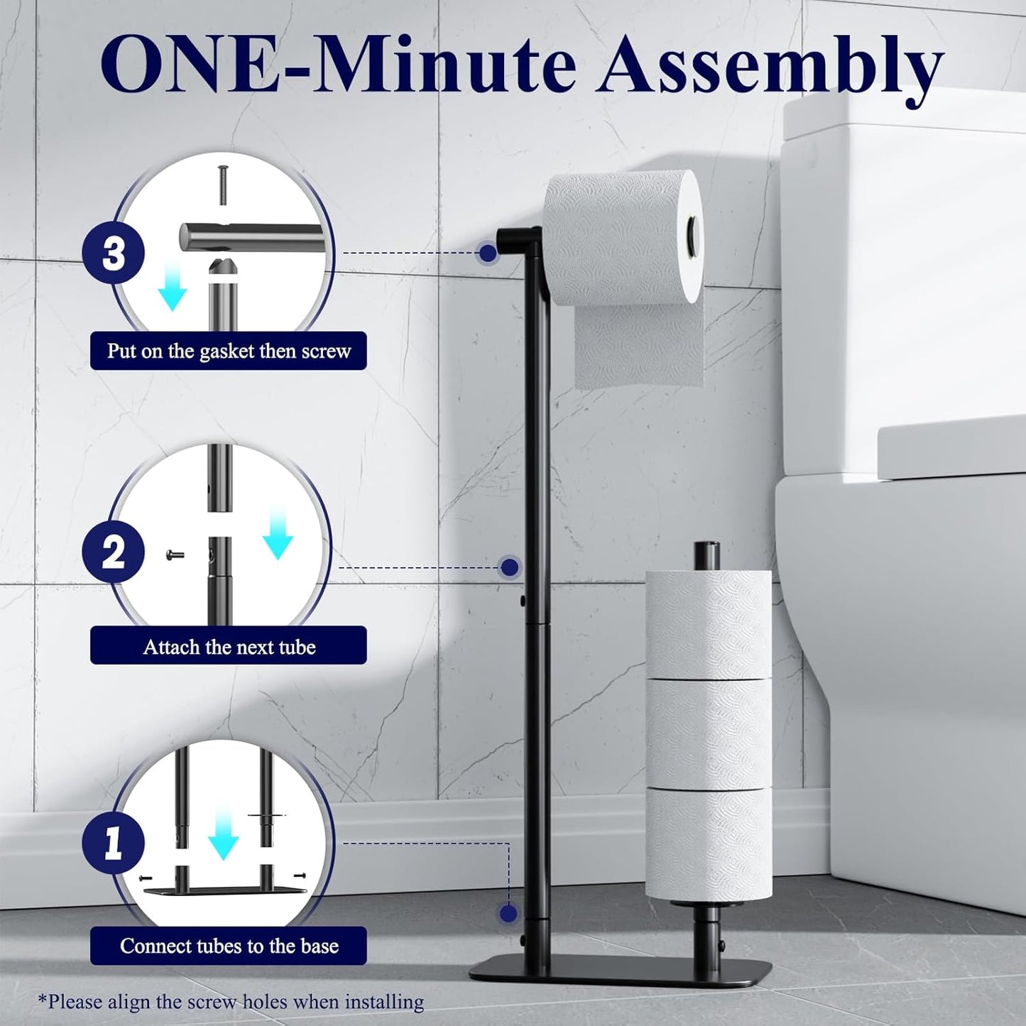 Toilet Paper Holder Free Standing - Large Capacity Toilet Paper Holder for 4 Rolls, Rustproof Toilet Paper Stand with Non-Slip Stable Base, Black, 24.4"X9.3"X5.5"