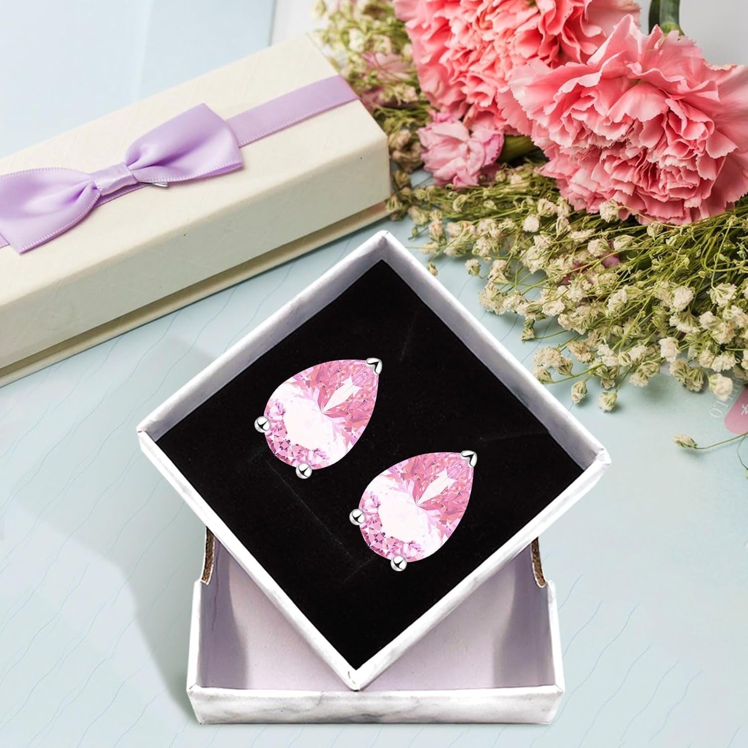 Gem Stone 925 Sterling Silver Gemstone Birthstone Pear Shape Stud Earrings Christmas Birthday Jewelry Gift for Mom Wife Daughter Grandma
