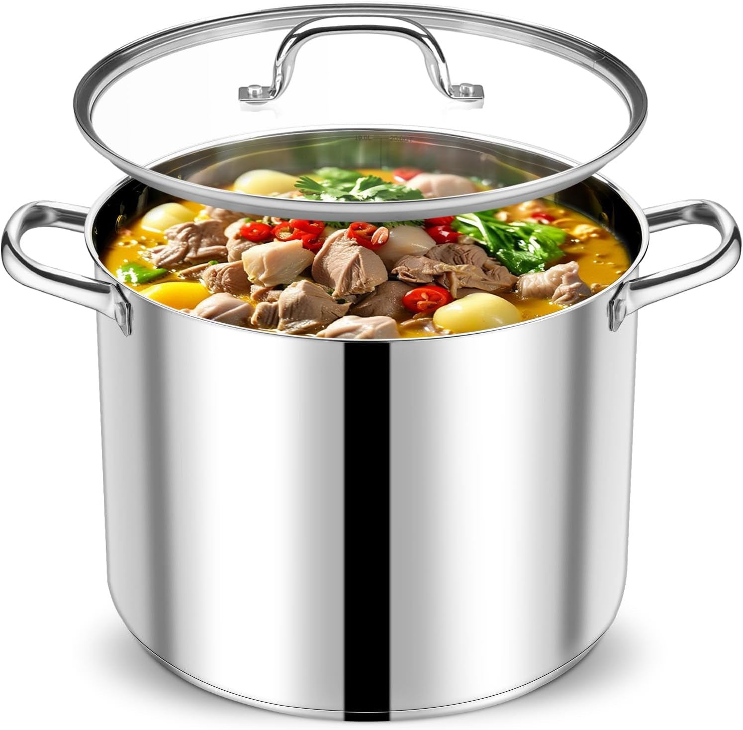 20 QT Stock Pot with Lid, Stainless Steel Large Cooking Pot, Soup Canning Stockpot for Stewing Simmering, Tri-Ply Bottom for All Stoves, Heavy-Duty &Dishwasher Safe & Food-Grade