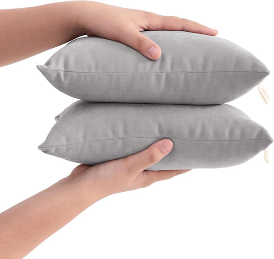 2 Pack Microfiber Tiny Pillows, 11X7 Inches for Sleeping and Traveling, Washable Soft Small Travel Nap Pillows, Light Grey