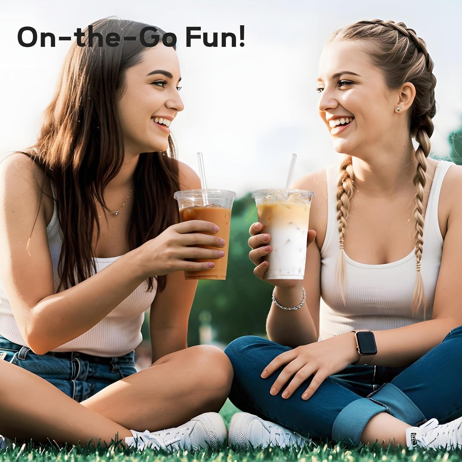 16 Oz Plastic Cups with Lids and Straws, 50 Pack, Disposable Iced Coffee Cups with Lids, Clear Cups with Lids for Cold Drinks, Iced Tea, Milkshakes, Smoothies - Durable & BPA Free