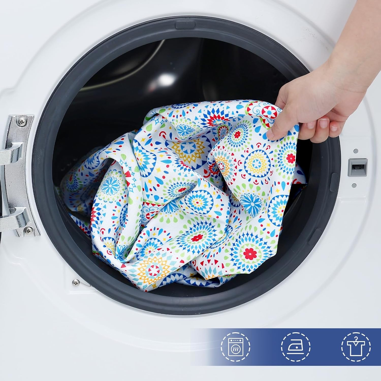 Rectangle Printed Fabric Tablecloth, Elastic Fitted Table Cloth for 6 Foot Table, Washable Polyester Table Cover for Outdoor, Picnic, Camping and Indoor, (Geometric Medallion, 30" X 72")