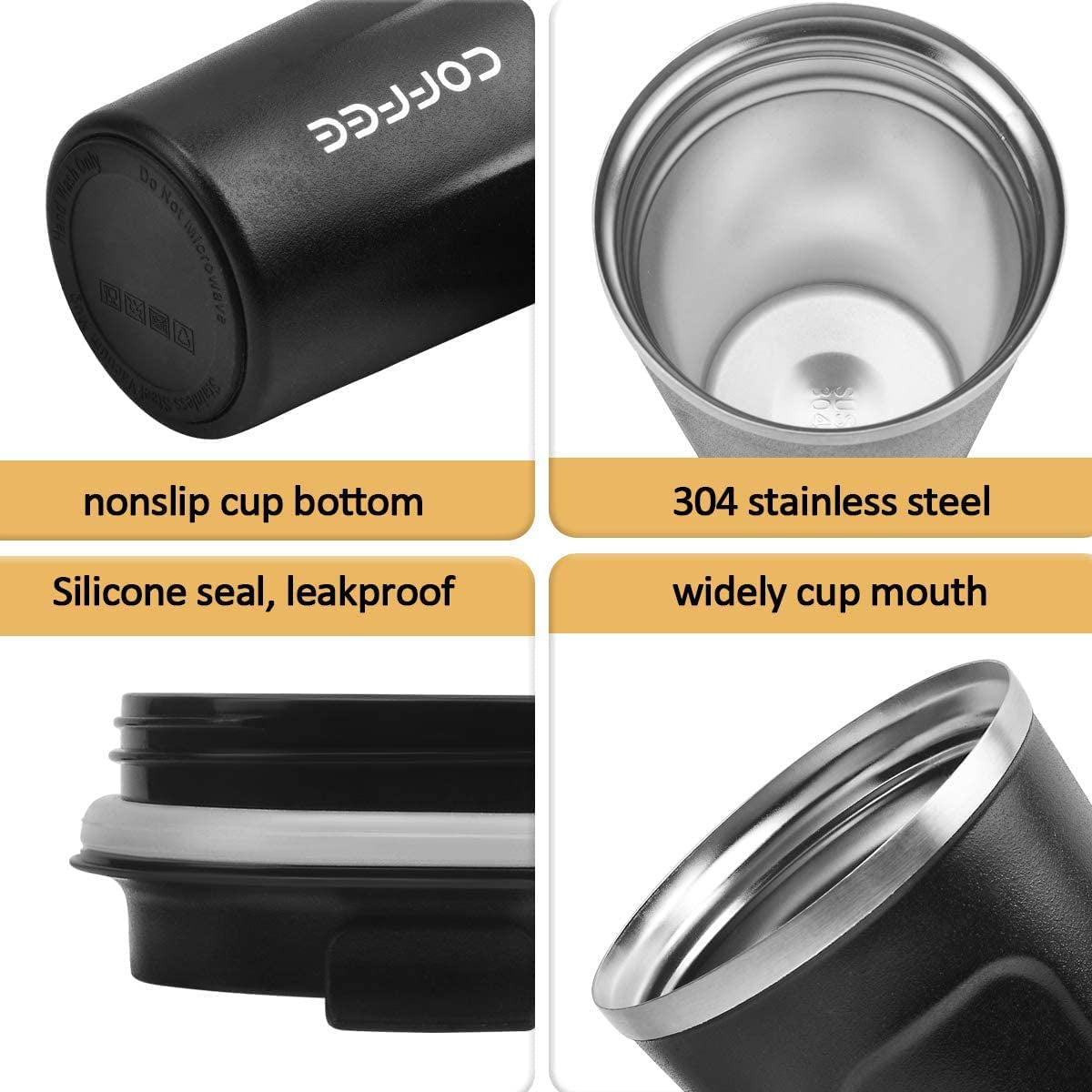 12 Oz Stainless Steel Vacuum Insulated Tumbler - Coffee Travel Mug Spill Proof with Lid - Coffee Cup for Keep Hot/Ice Coffee,Tea and Beer (Black)