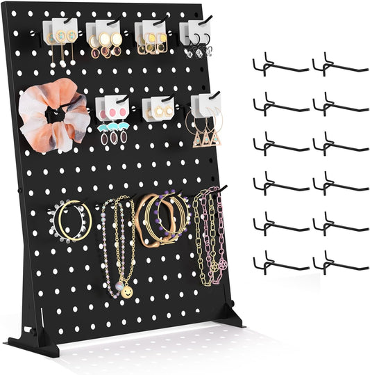 Peg Board Display - Vendors Pegboard Display Stand with Peg Hooks, Stands for Craft Shows & Fairs - Jewelry Retail Display Rack for Accessories - Earring & Pin Stands 1SET Black(16X12Inch)