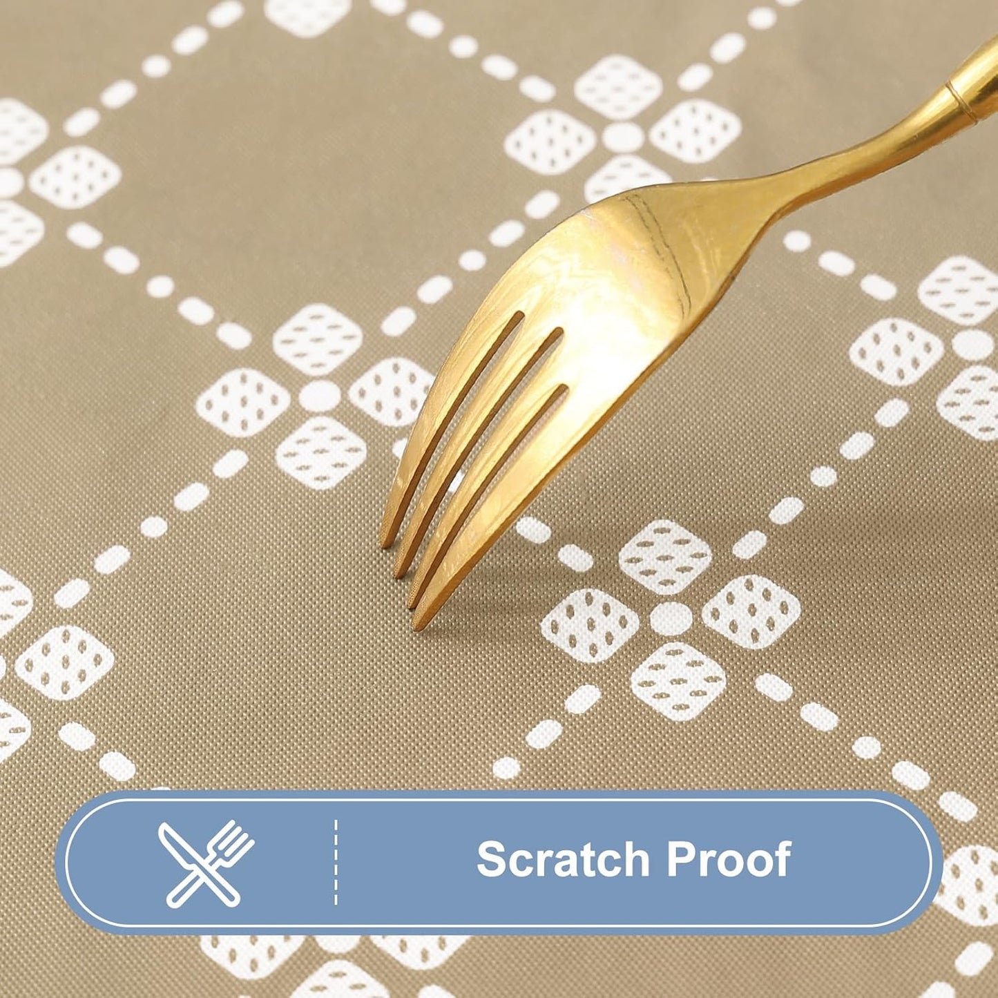 Rectangle Vinyl Table Cloth, Elastic Fitted Tablecloth with Flannel Backing, Waterproof Plastic Table Cover Fits 6 Foot Folding Tables for Camping, Indoor and Outdoor (Khaki, 30" X 72")