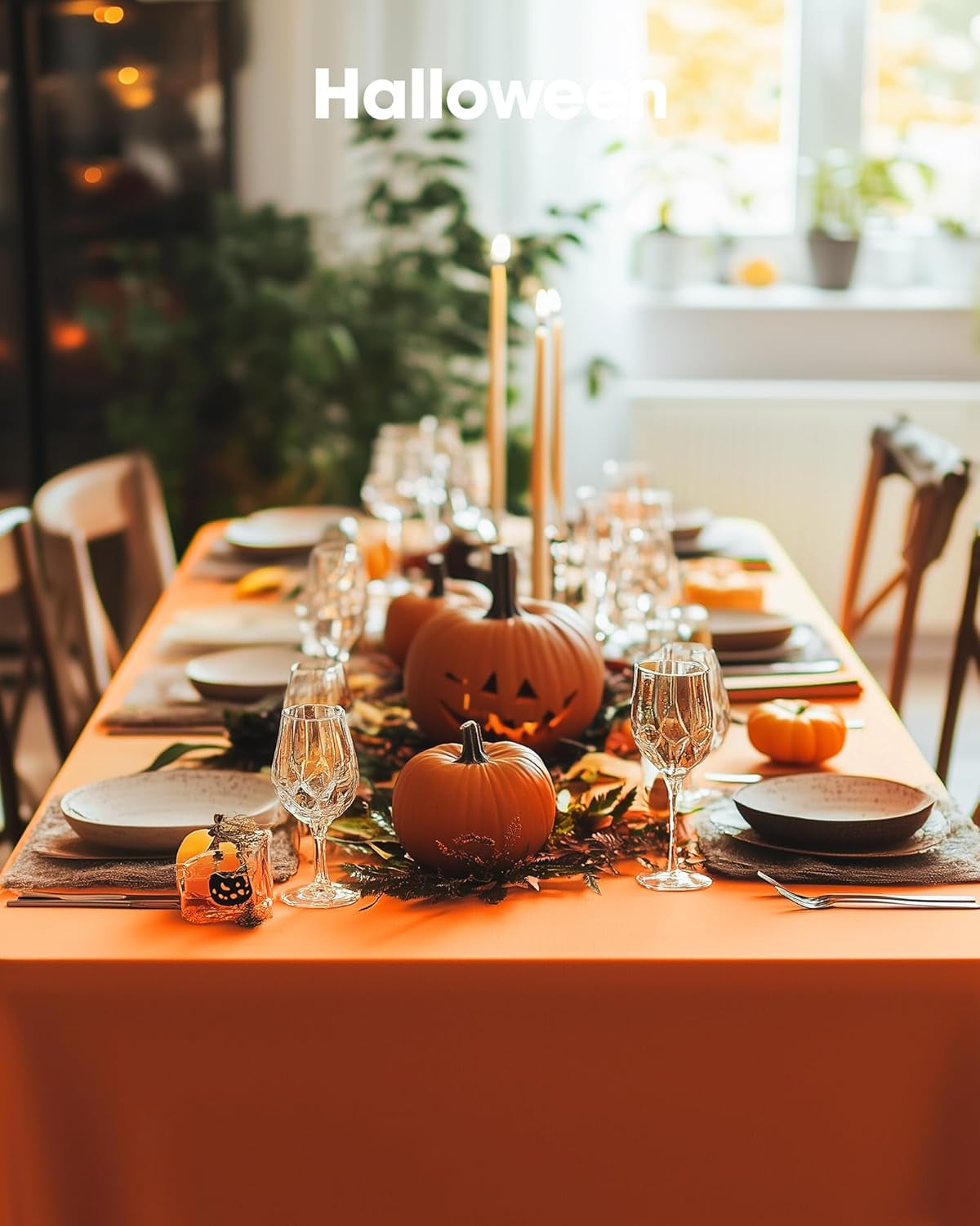 Plastic Table Cloth Disposable 20 Pack, 54 X 108 Inch Table Cloths, Halloween Party, Thanksgiving Decorations, Harvest, Fall Tablecloths, Rectangle Tables, Leakproof & Sturdy, Orange