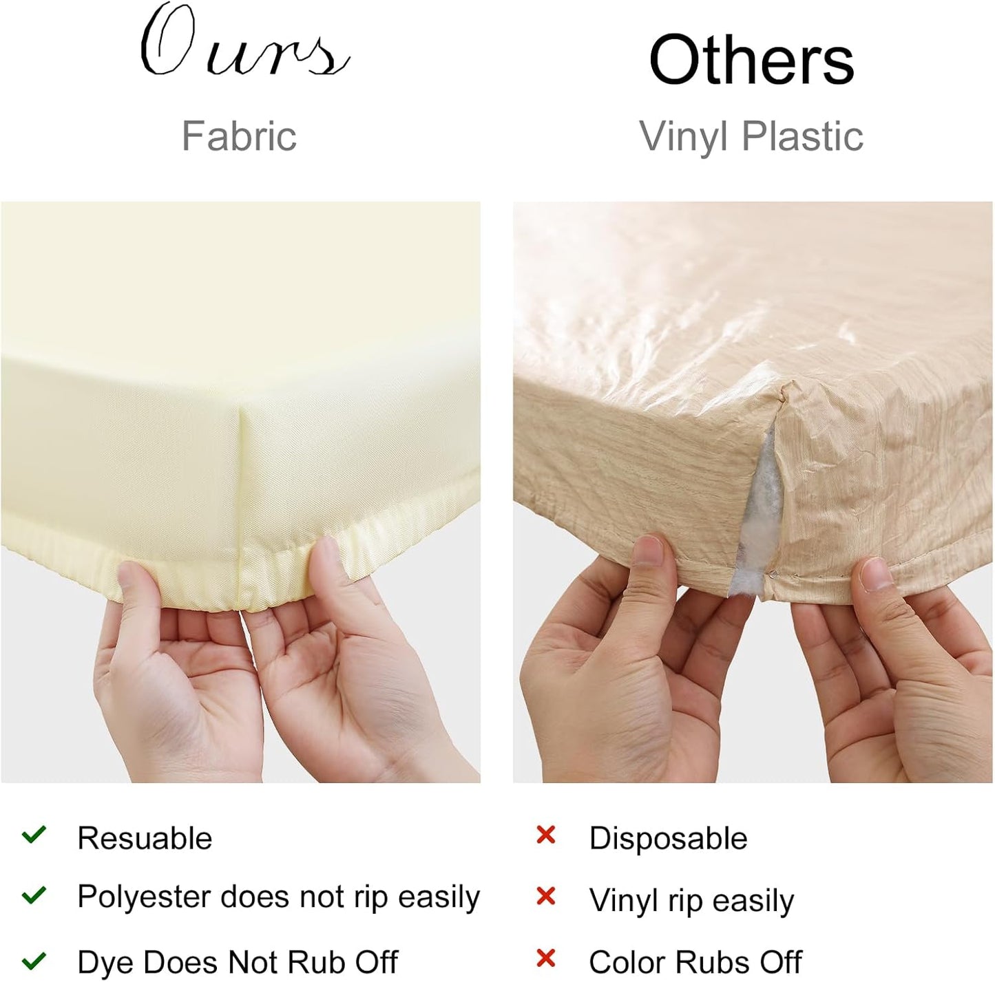 2 Pack Rectangle Table Cloth, Elastic Fitted Fabric Tablecloth Fits for 5 Foot Folding Tables, Washable Table Cover for Picnic, Camping, Indoor & Outdoor (Cream Yellow, 30" X 60")