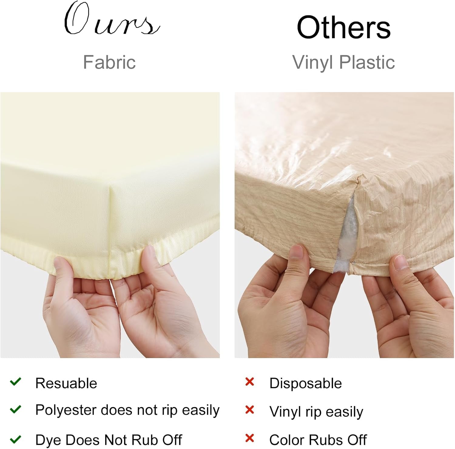 2 Pack Rectangle Table Cloth, Elastic Fitted Fabric Tablecloth Fits for 5 Foot Folding Tables, Washable Table Cover for Picnic, Camping, Indoor & Outdoor (Cream Yellow, 30" X 60")