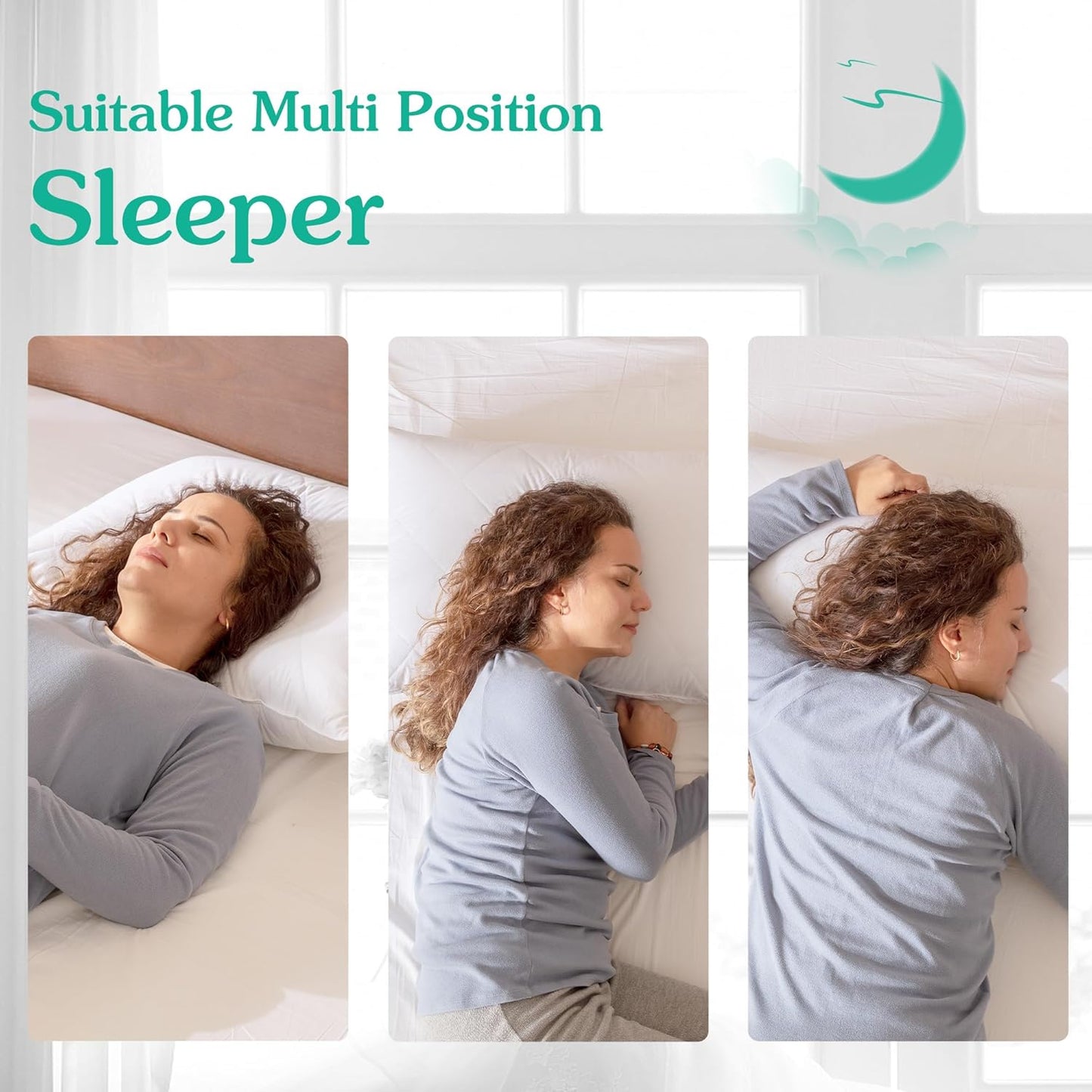 Queen/Standard Size White Goose Feather Bed Pillows Set of 2 - Soft 600 Thread Count 100% Cotton, Medium Firm with Soft Support Surround Fill Polyfiber, White Solid