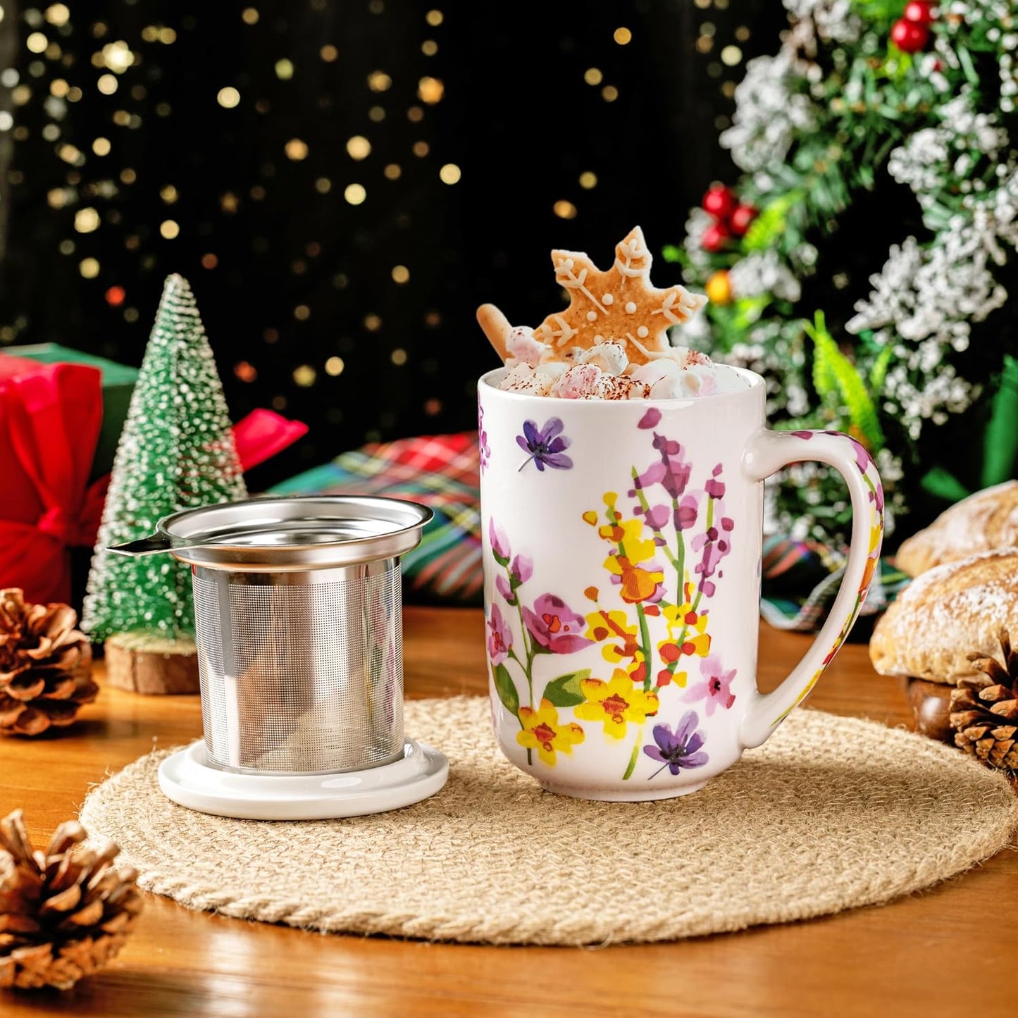 Ceramic Tea Mug with Infuser and Lid, 18 Ounce Capacity, Microwave and Dishwasher Safe, Ideal for Loose Leaf Tea Enthusiasts