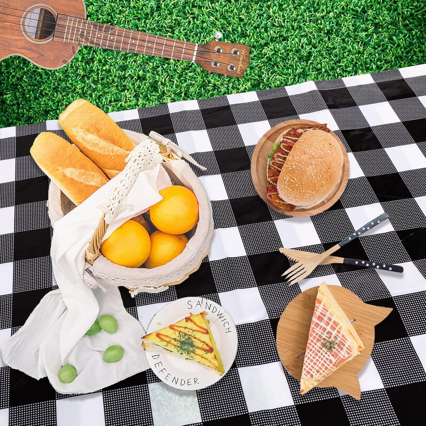 3 Packs Black Gingham Tablecloths 54 X 108 Inch Black and White Checkered Tablecloth Disposable Plastic Plaid Picnic Tablecover Waterproof Fall Checkered Table Cloth for Camping Halloween Party