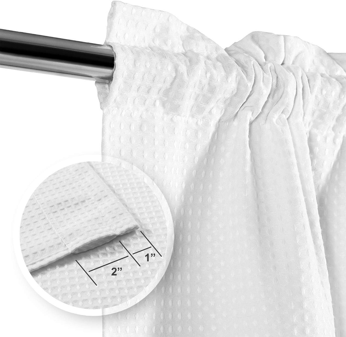 Waffle Weave Half Window Tier Curtains: Small Bathroom Window Curtains Waterproof with 36 Inch Length Short Length for Cafe & Kitchen - White, 36"X36" for Each Panel, Set of 2