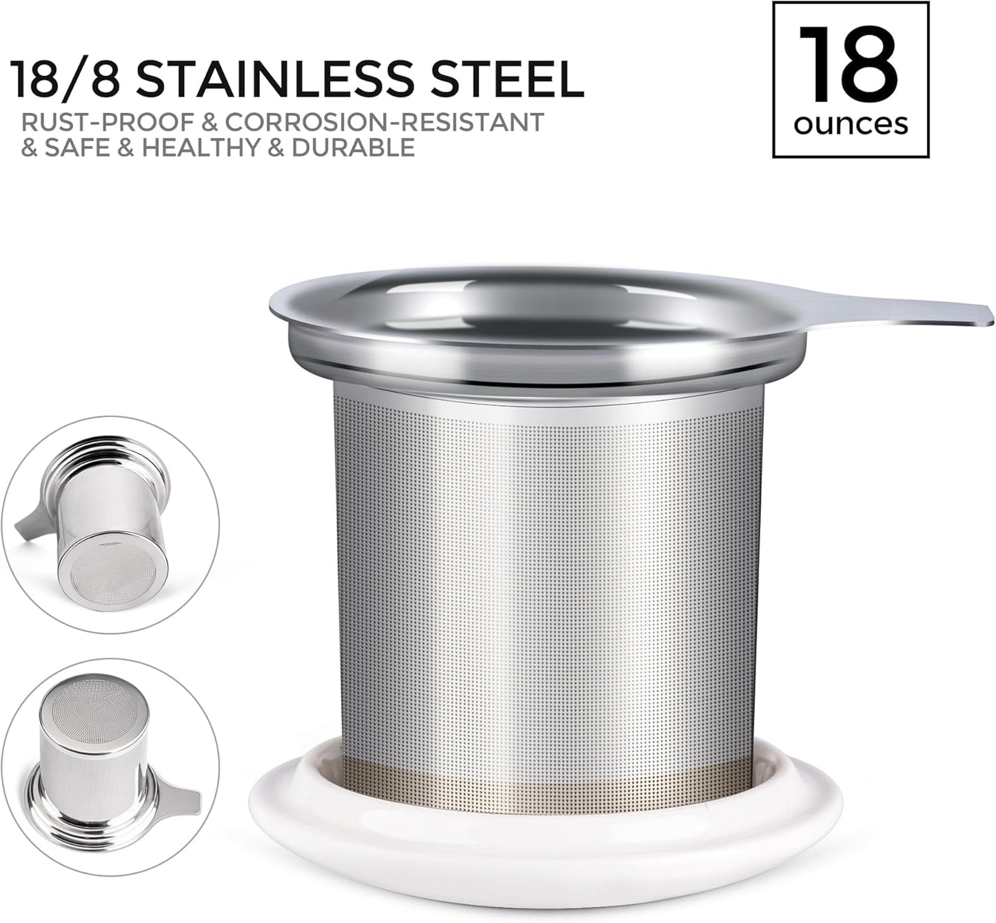 Ceramic Tea Mug with Infuser and Lid, 18 Ounce Capacity, Microwave and Dishwasher Safe, Ideal Gift for Tea Enthusiasts