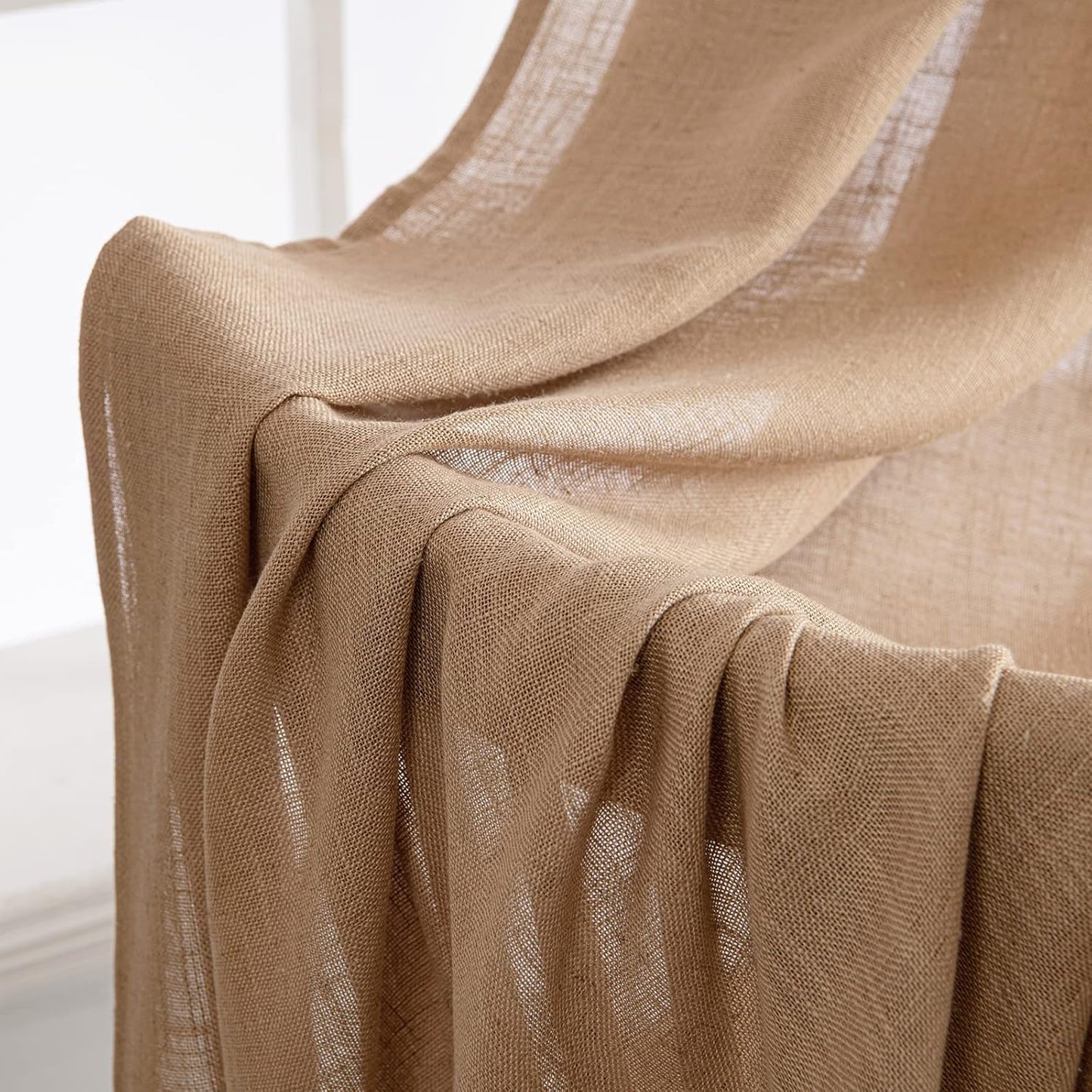 Brown Thick Linen Curtains 84 Inch Length for Bedroom Living Room, Linen Textured Window Drapes Semi Sheer Light Filtering Grommet Top Burlap Look, 2 Panels, Width 38 X Length 84 Inches