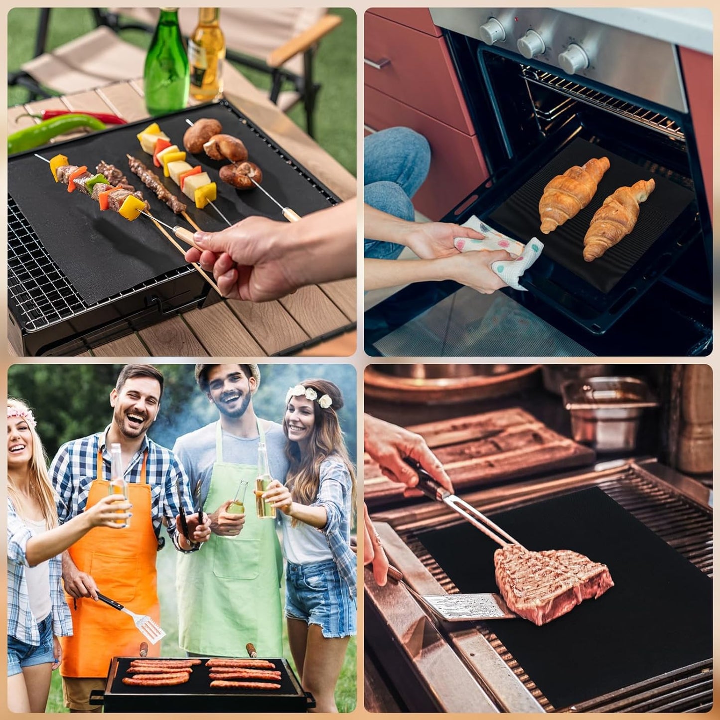 Grill Mats for Outdoor Grill, Set of 6 Reusable Baking Mat Non Stick Heat Resistant Grilling Mat, Grill Accessories Works on Gas Charcoal and Electric BBQ, 15.75 X 13-Inch, Black