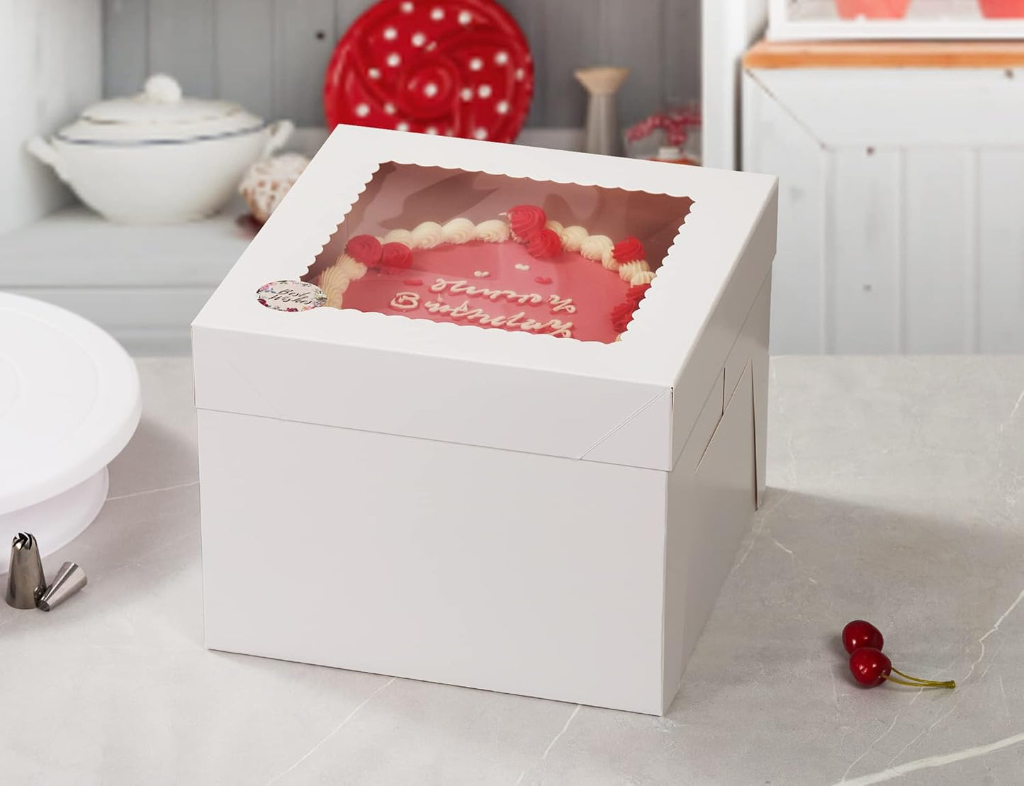 15Pcs Cake Boxes, 10X10X8 Inches Tall Cake Box with Window, White Bakery Boxes, Large Baking Boxes, Square Cardboard Cake Box for Multi-Layer Cakes, Cake Decorating Supplies for Gift Giving