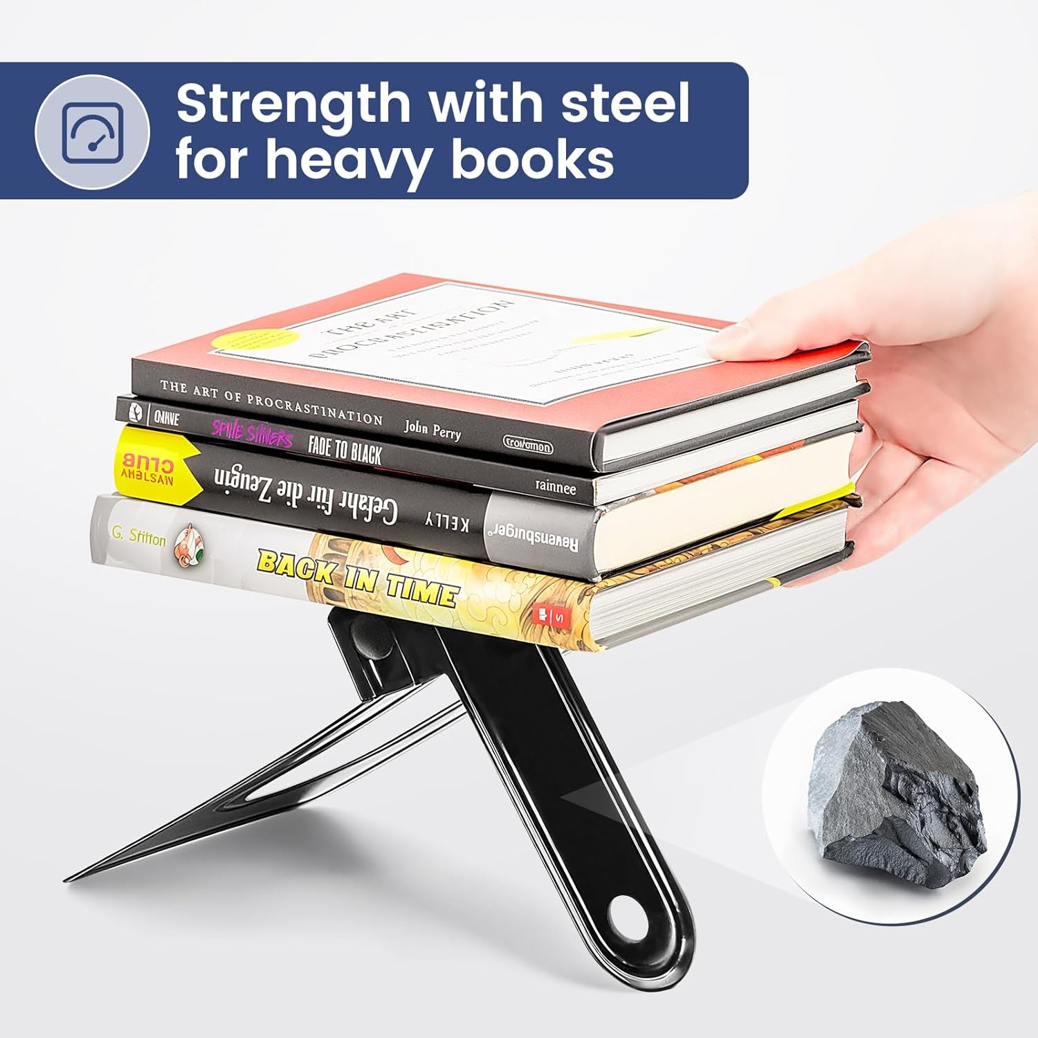 Book Ends, Metal Bookends for Shelves, Non-Skid Book End to Hold Books, Black Book Stopper/Holder for Office Home Kitchen, 5.7X 4.9 X 6.5 In, 3 Pair(6 Pcs, Large)