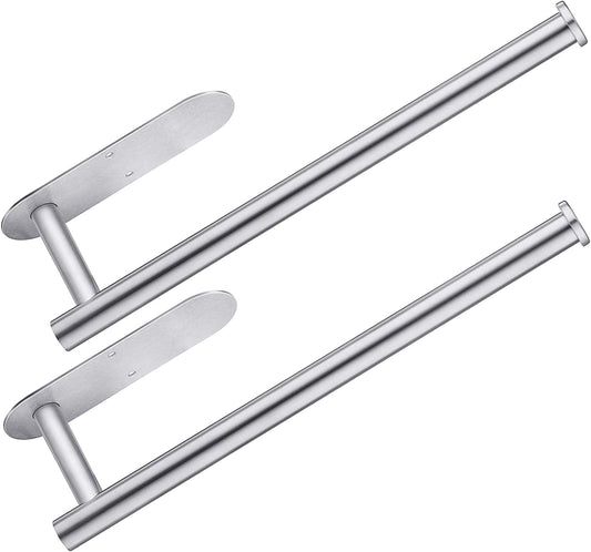 Under-Cabinet Stainless Steel Paper Towel Holder - 2 Pack Wall Mount for Kitchen, Bathroom, and RV with Self-Adhesive and Screw Installation (Silver)