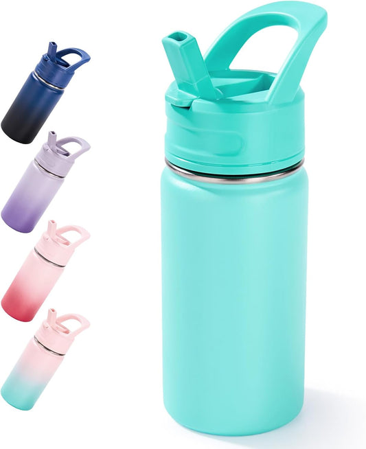 12Oz Kids Water Bottle for School, Toddler Bottles with Straws, Stainless Steel Vacuum Insulated Water Bottle for Boys&Girls, Leak-Proof, Bpa-Free, Green