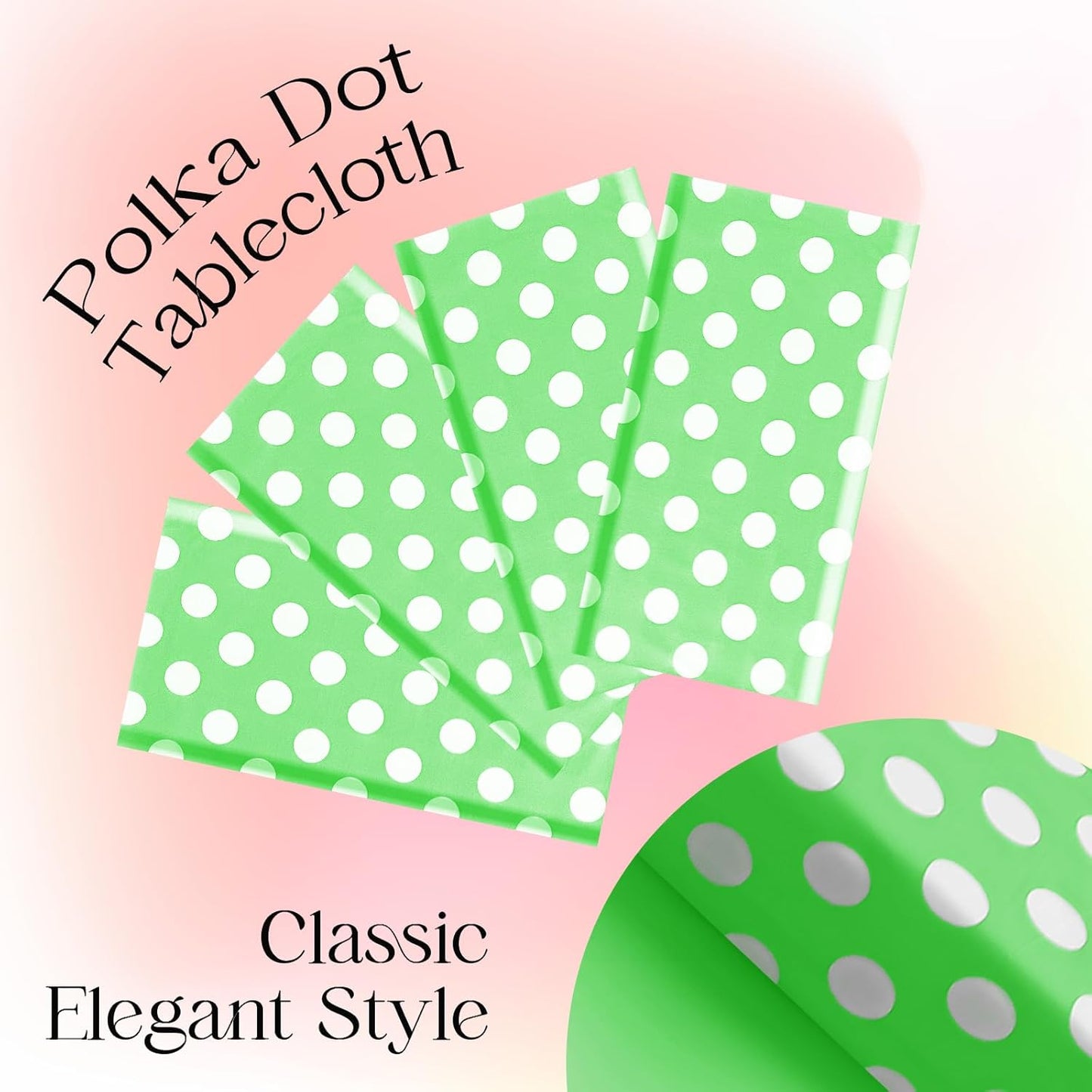 Lime Green Polka Dot Rectangle Tablecloth - 54" x 72" Decorative and Stain-Resistant Table Cover for Dining, Buffet, Weddings, Camping, and Parties