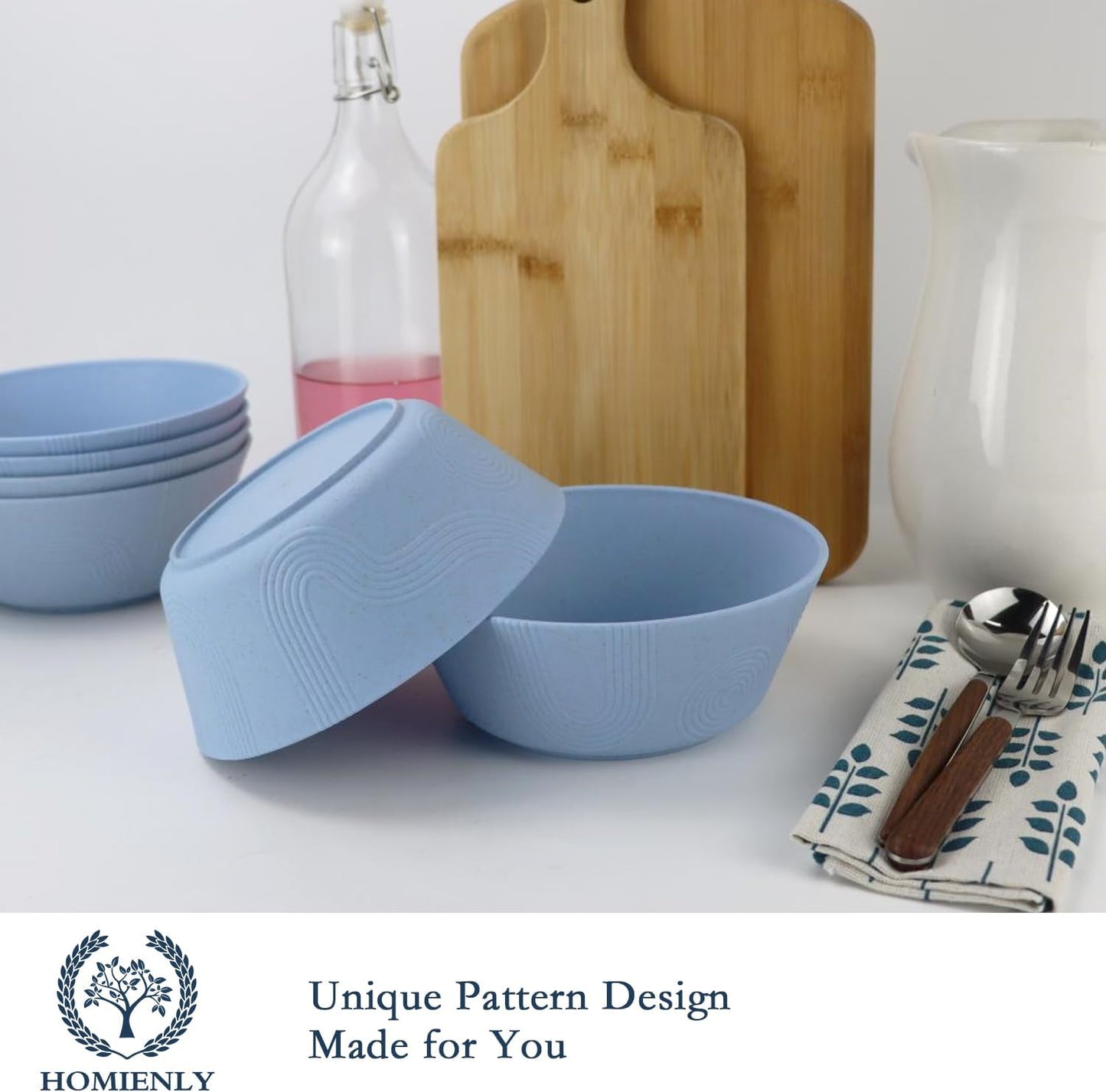 Alternatives 36Oz Cereal and Soup Bowls Set of 6 - Microwave and Dishwasher Safe, Sky Blue