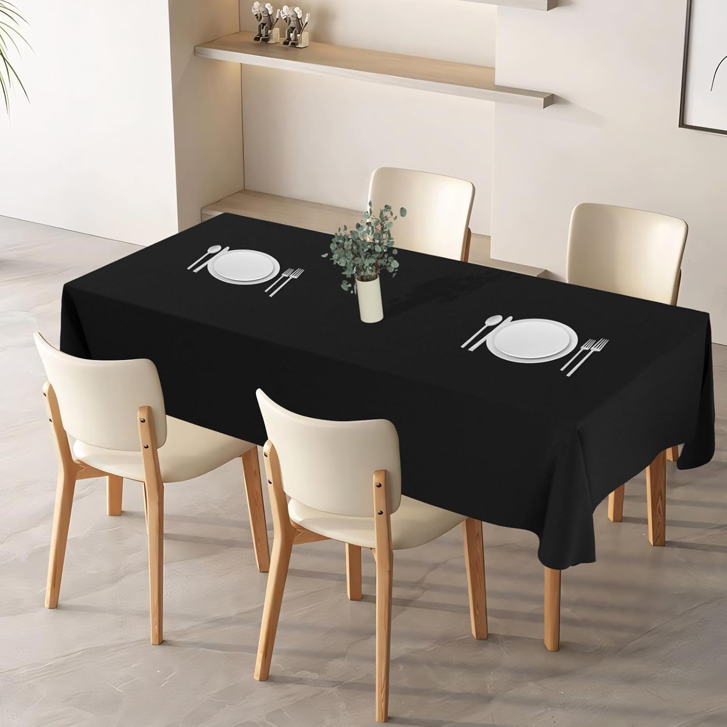 Black Table Cloth for Rectangle Table - 60 X 84 Inch Tablecloths Rectangular Waterproof Washable Wrinkle Resistant for 6 FT Wedding Cocktail Party