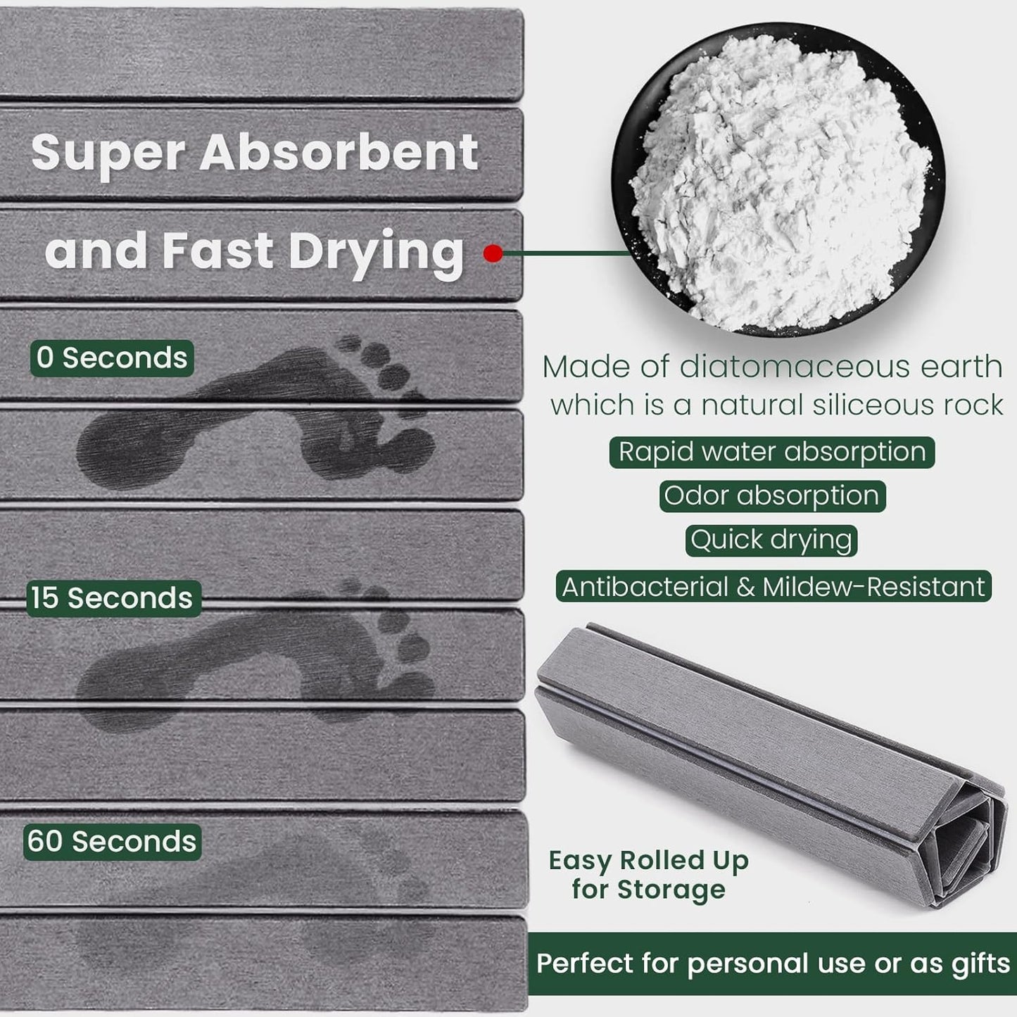 Stone Bath Mat, Diatomaceous Earth Shower Mat Non Slip, Quick Dry Diatomite Bathroom Rugs, Drying Mat for Bathroom/Kitchen Counter(23.6''Ă—15.4")