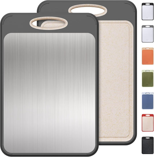 Stainless Steel Cutting Board, Non Toxic Cutting Board for Kitchen Double Sided Food Grade, Chopping Board for Meat/Vegetables, Kitchen Gifts Easy to Clean 2025 New Upgrade Large Size (16"L X 11"W)