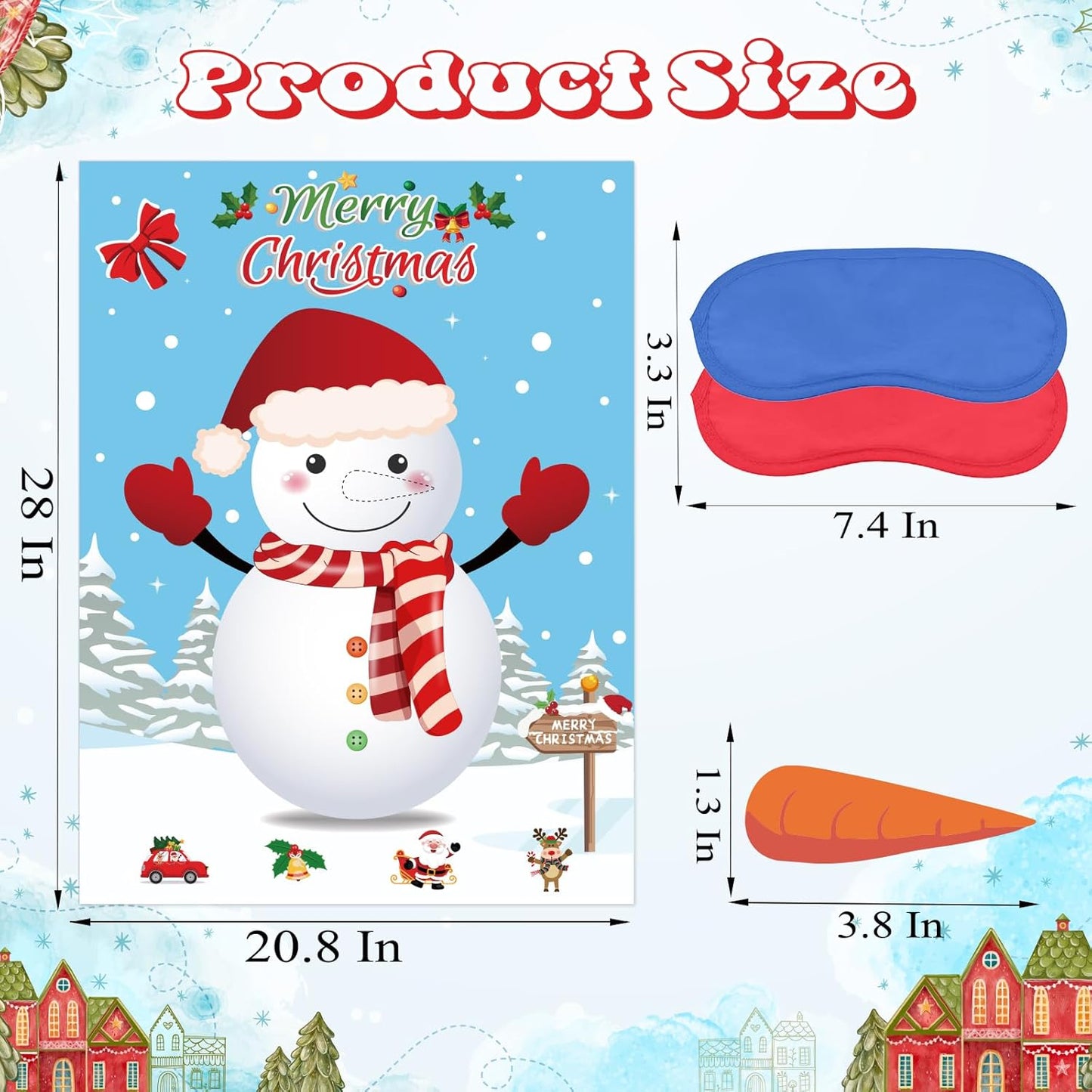 Pin the Nose on the Snowman Game, Christmas Games, Christmas Party Activities with 36 Pcs Nose Stickers and Blindfold for Kids, Adults, Family Holiday Fun