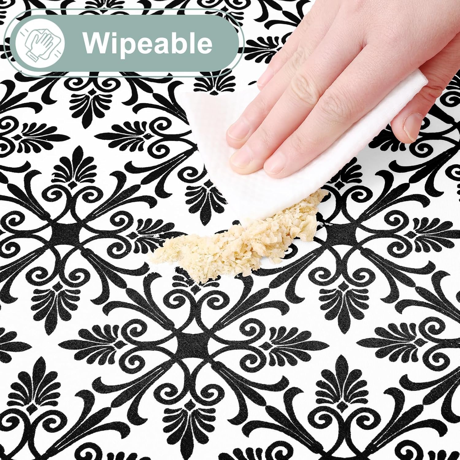 2 Pack 6 Foot Rectangle Picnic Tablecloth, Elastic Fitted Waterproof Table Cover, Windproof Washable Polyester Table Cloth for Camping, Indoor and Outdoor (Black, 30" X 72")