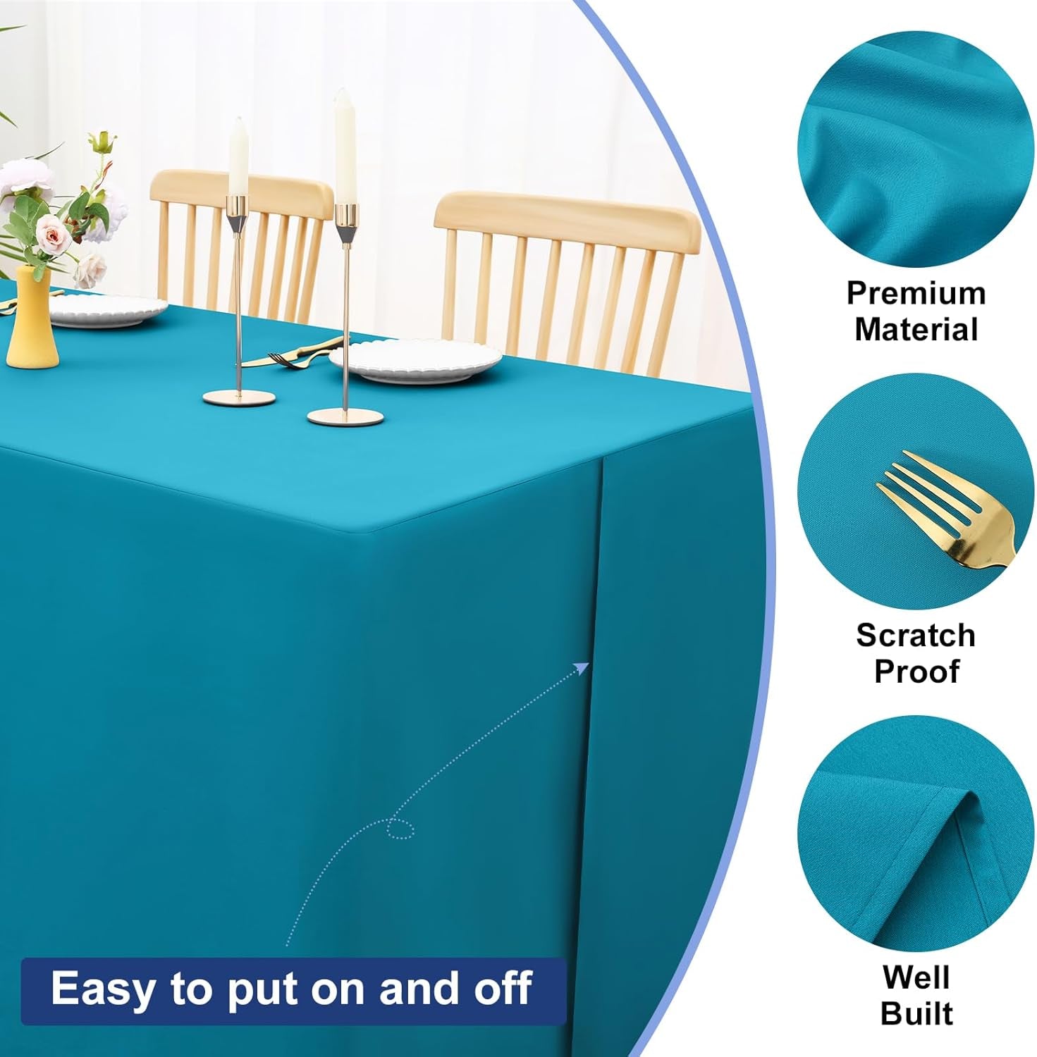 2 Packs Rectangle Fitted Tablecloth, 6 Foot Washable Fabric Table Cloth, Waterproof Polyester Table Cover for Party, Trade Show, Outdoor and Indoor (Teal, 30" X 72")