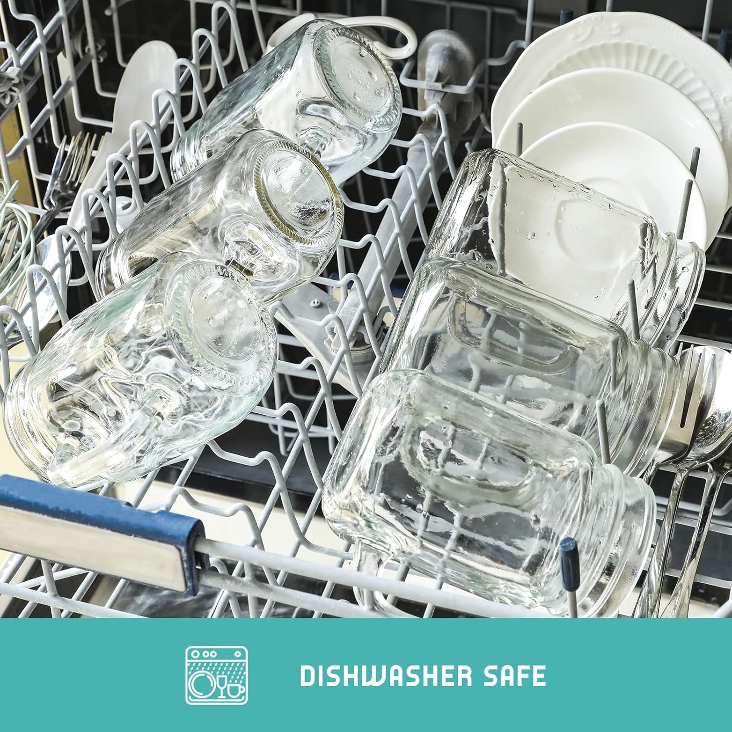 Mason Jars with Handle, Glass Mugs with Straws and Bamboo Lids & Colorful Airtight Lids 4Pcs Set, 16Oz Drinking Glass Cups, Travel Tumbler for Iced Coffee, Smoothie, Overnight Oats Containers