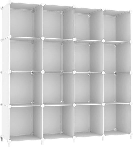 Cube Storage Organizer, 16 Cube Closet Organizer, Stackable Storage Cube Shelves, DIY Portable Closet Clothes Organizer Shelving for Bedroom, Closet, Wardrobe, Bathroom, White