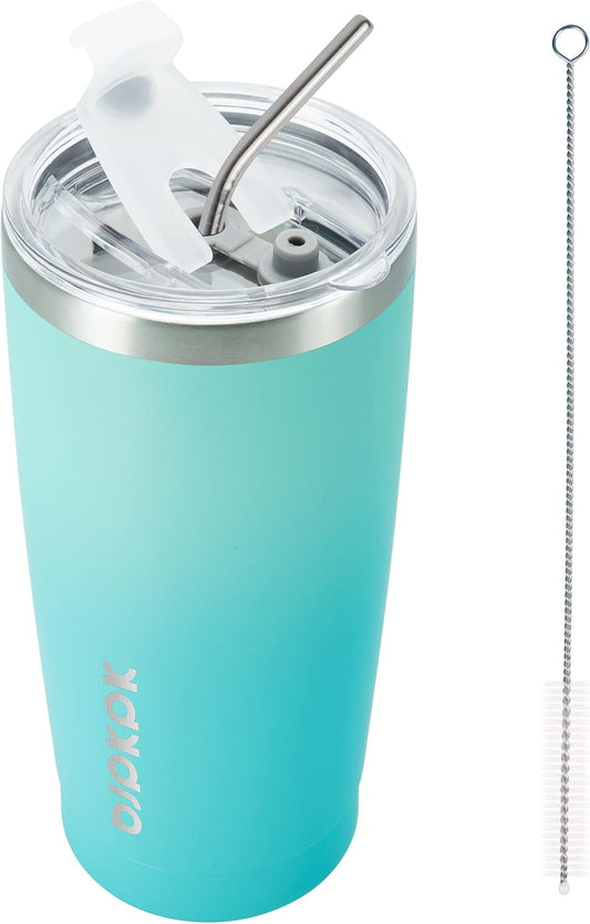 20 Oz Insulated Tumbler Stainless Steel Color Block Coffee Mug Vacuum Double Wall Thermal Travel Cup with Lids and Straw,Mint