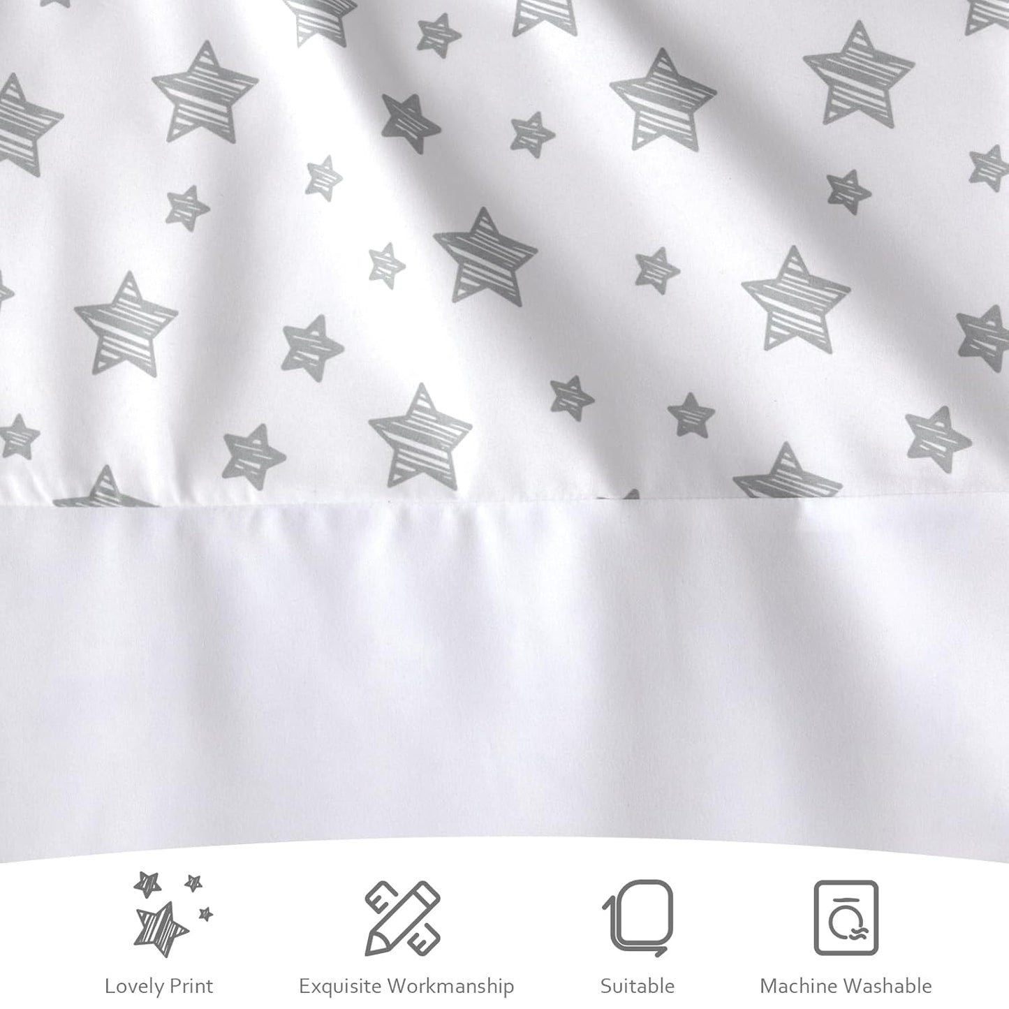 Crib Skirt Boy Girl Pleated Dust Ruffle Machine Washable, 14" Drop, Toddler Crib Bed Skirt White with Grey Star, Microfiber Nursery Standard Crib Bedding Skirt