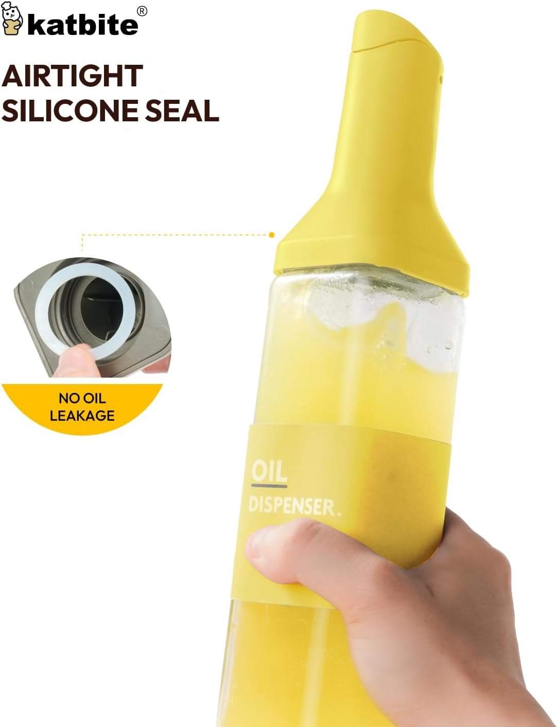 16Oz Glass Olive Oil Dispenser Bottle for Kitchen Cooking - Leakproof Kitchen Essential with Precise Pouring Spout for Salad, Air Fryer, BBQ, Non-Stick Pans, Easy Refill and Use, Yellow