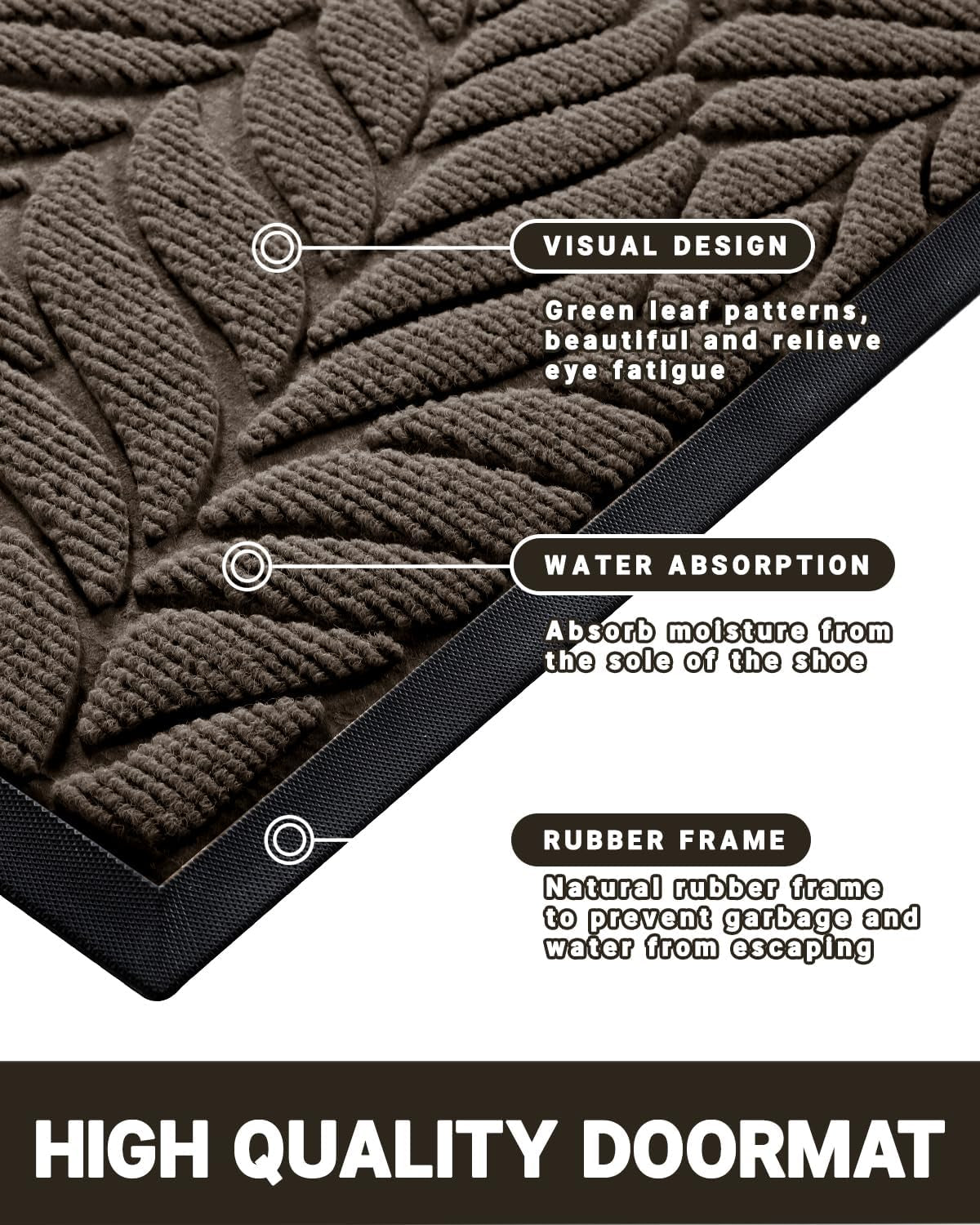 Front Door Mat Outdoor Indoor, 29.5X17 All-Season Waterproof Welcome Mat, All-Weather outside Entrance Mat, Non-Slip Patio Porch Doormat, Low Profile, Fade Resistant, Brown