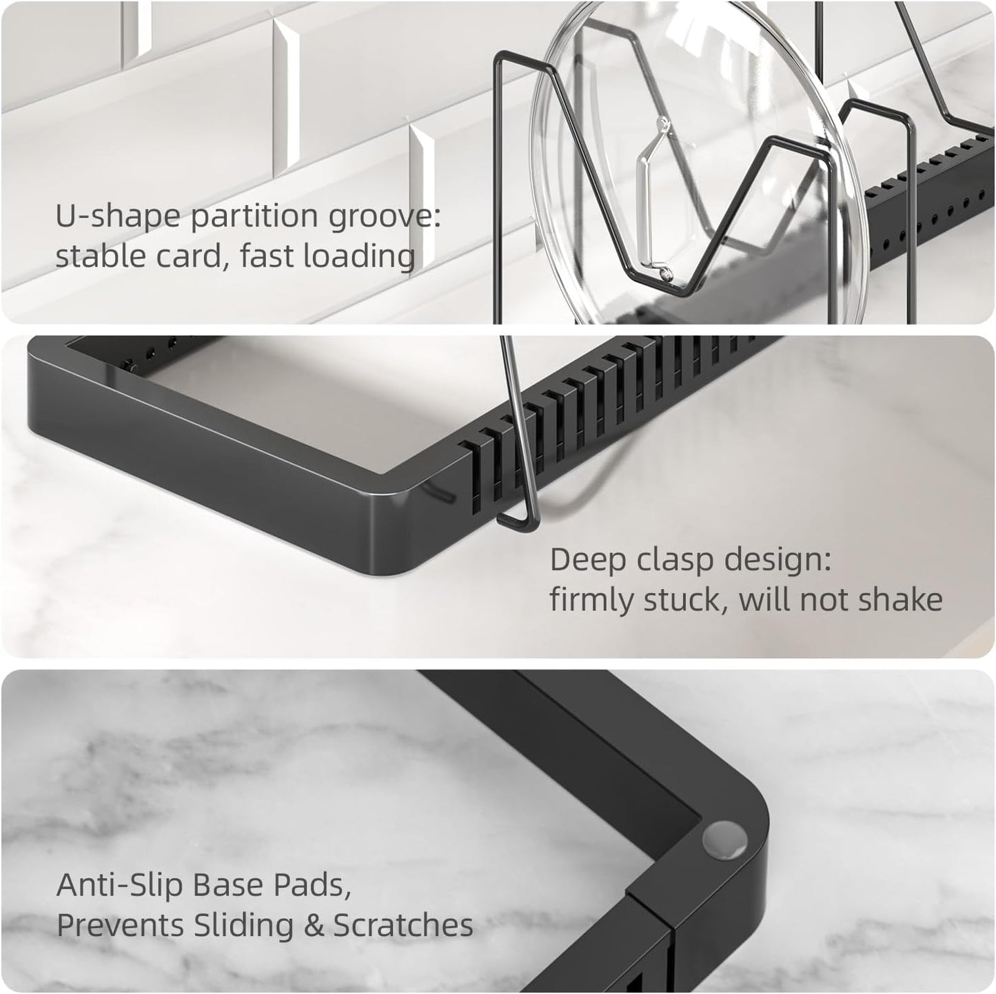 Pots and Pans Organizer Rack for Cabinet, Expandable Pot Lid Organizer Holder with 10 Adjustable Compartment, Kitchen Cabinet Organizer for Lids & Bakeware - Pantry & Countertop Storage Rack