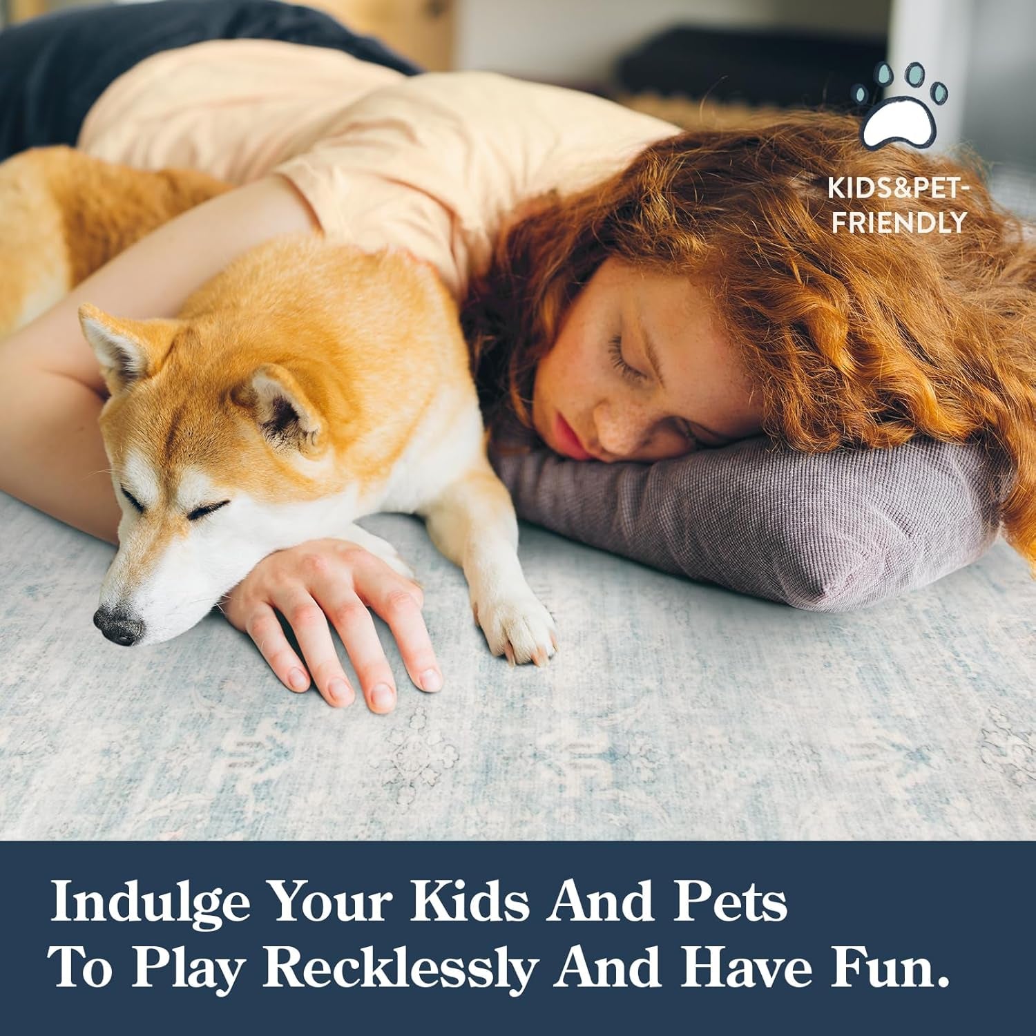 Blue Rugs for Living Room, 8X10 Distressed Light Blue Area Rugs for Bedroom, Stain Resistant Large Carpets for Dining Room, Soft Non Slip Floor Mat for Kids Room