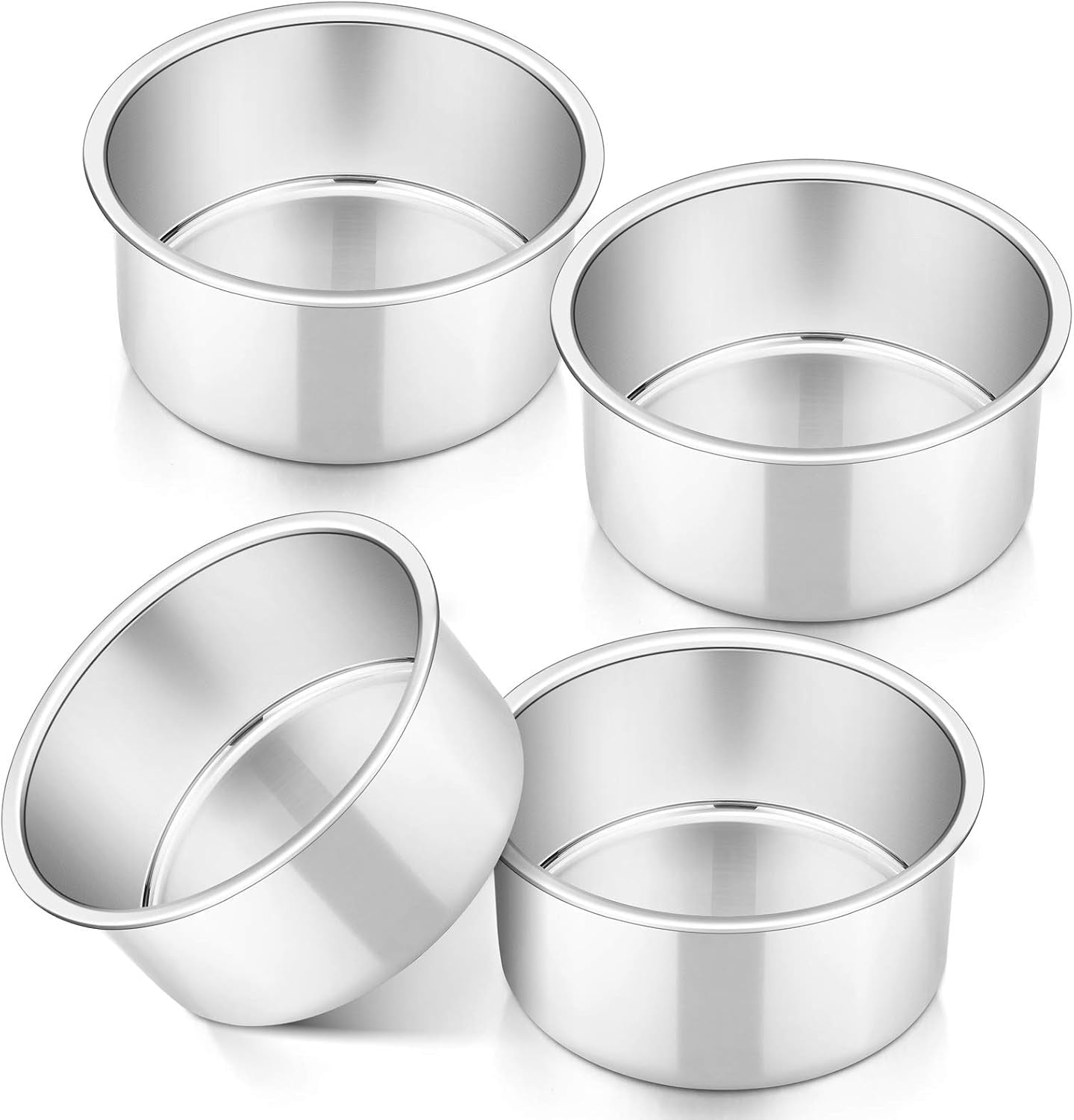 Cake Pan Set of 4, Stainless Steel Baking round Cake Pans Tins Bakeware for Birthday Wedding, Leak-Proof & Easy Clean, Mirror Finish & Easy Releasing, 4 Inch
